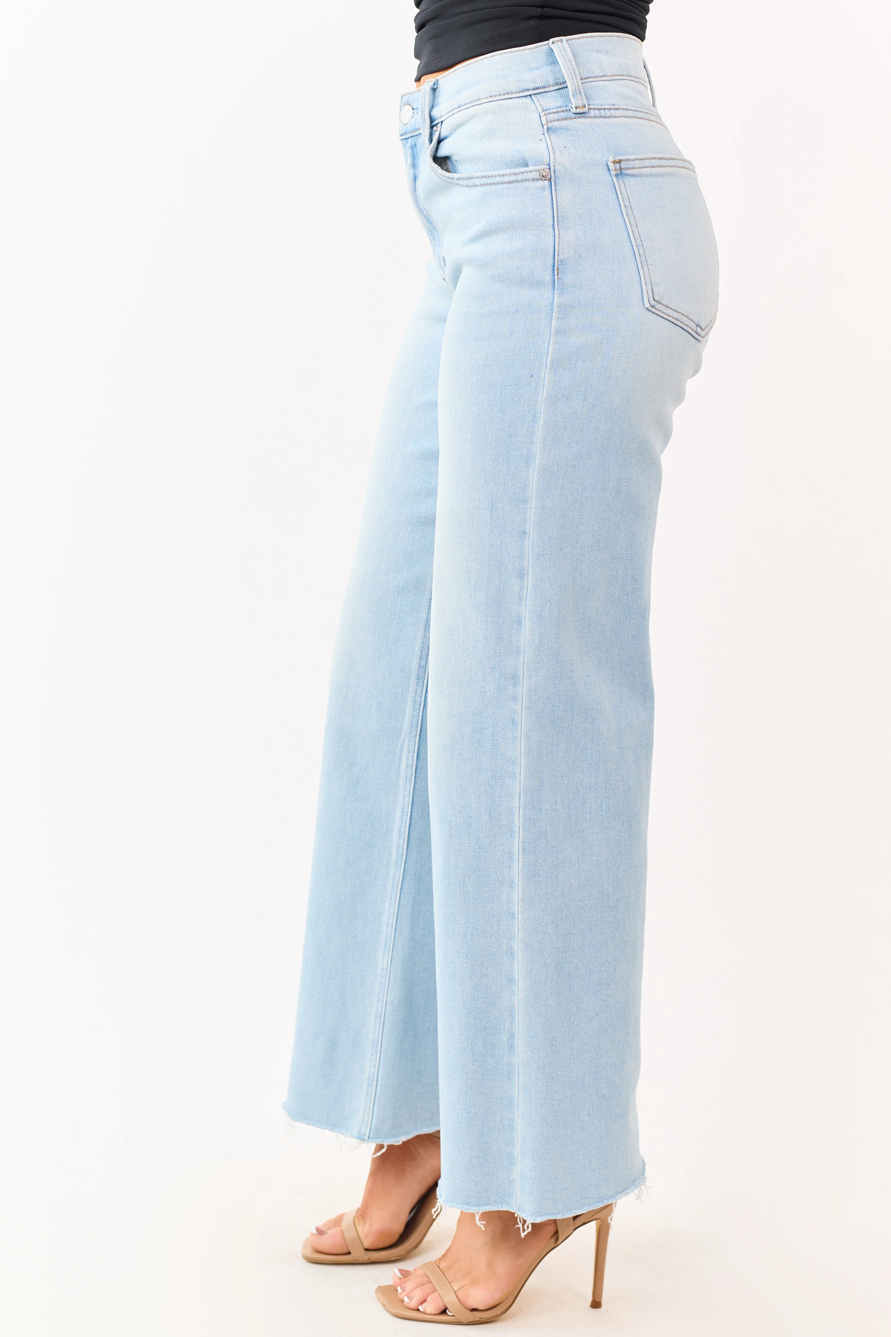 Light Wash Stretchy High Rise Wide Leg Jeans - Image 3