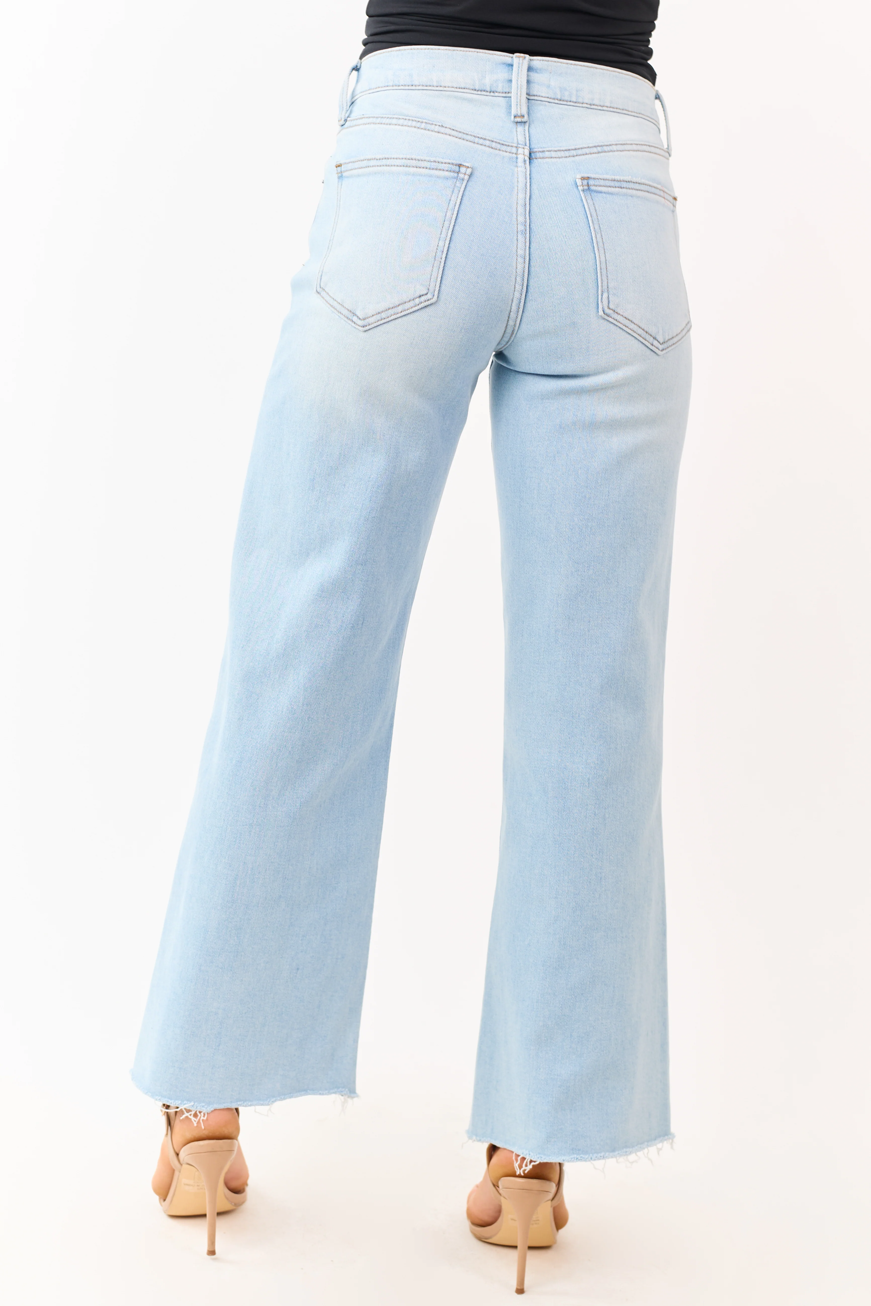 Light Wash Stretchy High Rise Wide Leg Jeans - Image 4