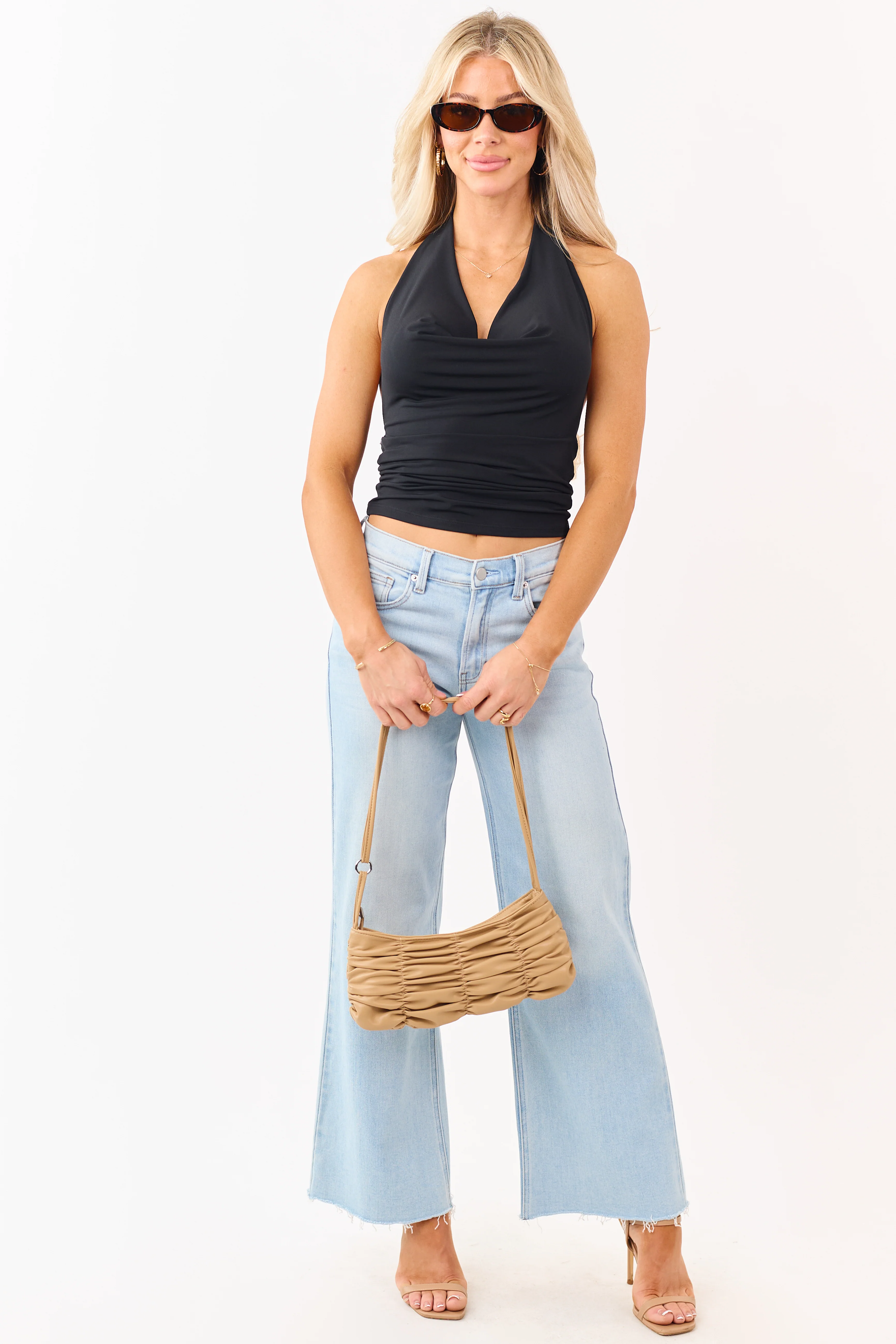 Light Wash Stretchy High Rise Wide Leg Jeans - Image 5