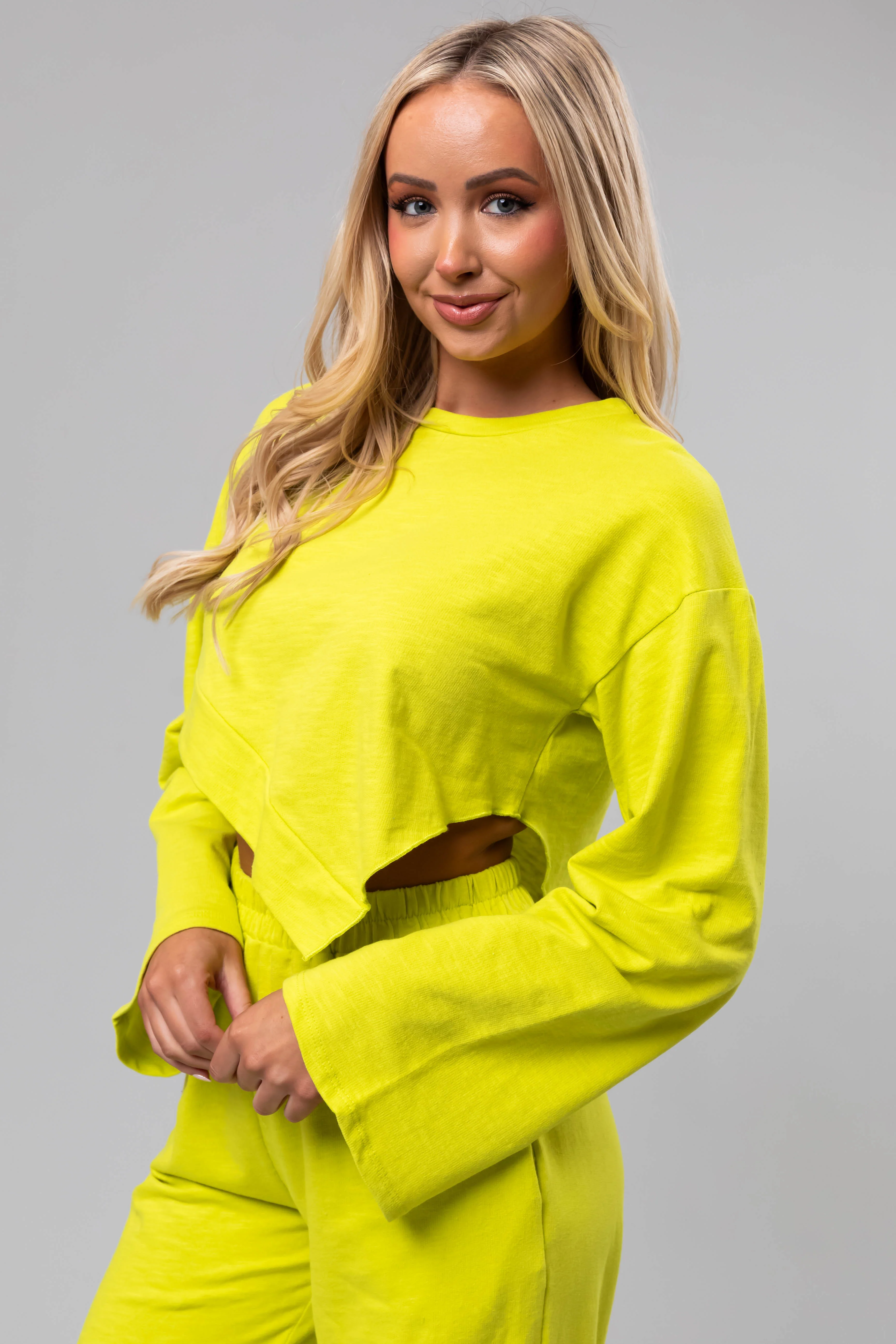 Lime Long Sleeve Top and Wide Leg Pants Set - Image 9
