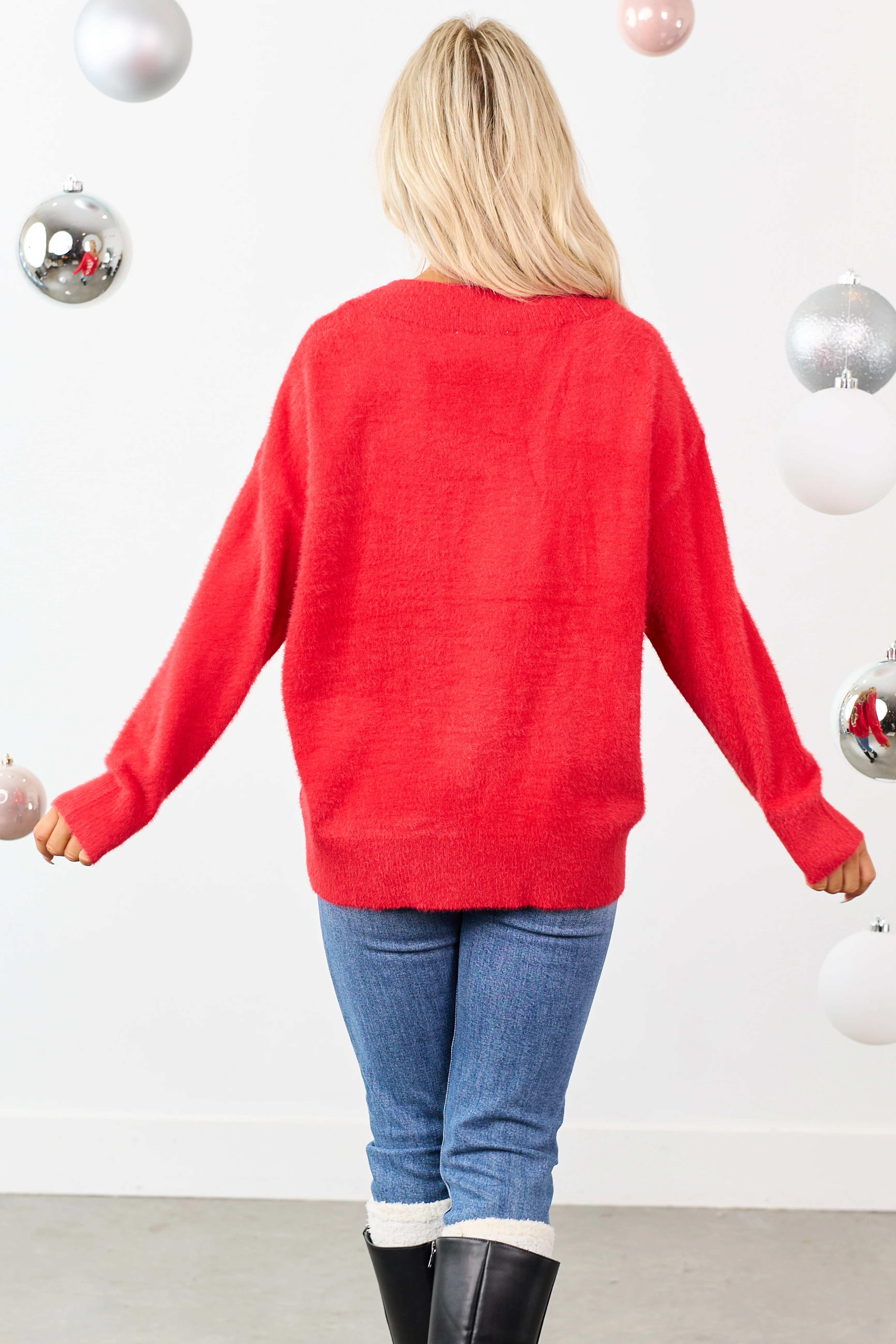 Lipstick Gingerbread Graphic Eyelash Knit Cardigan - Image 6