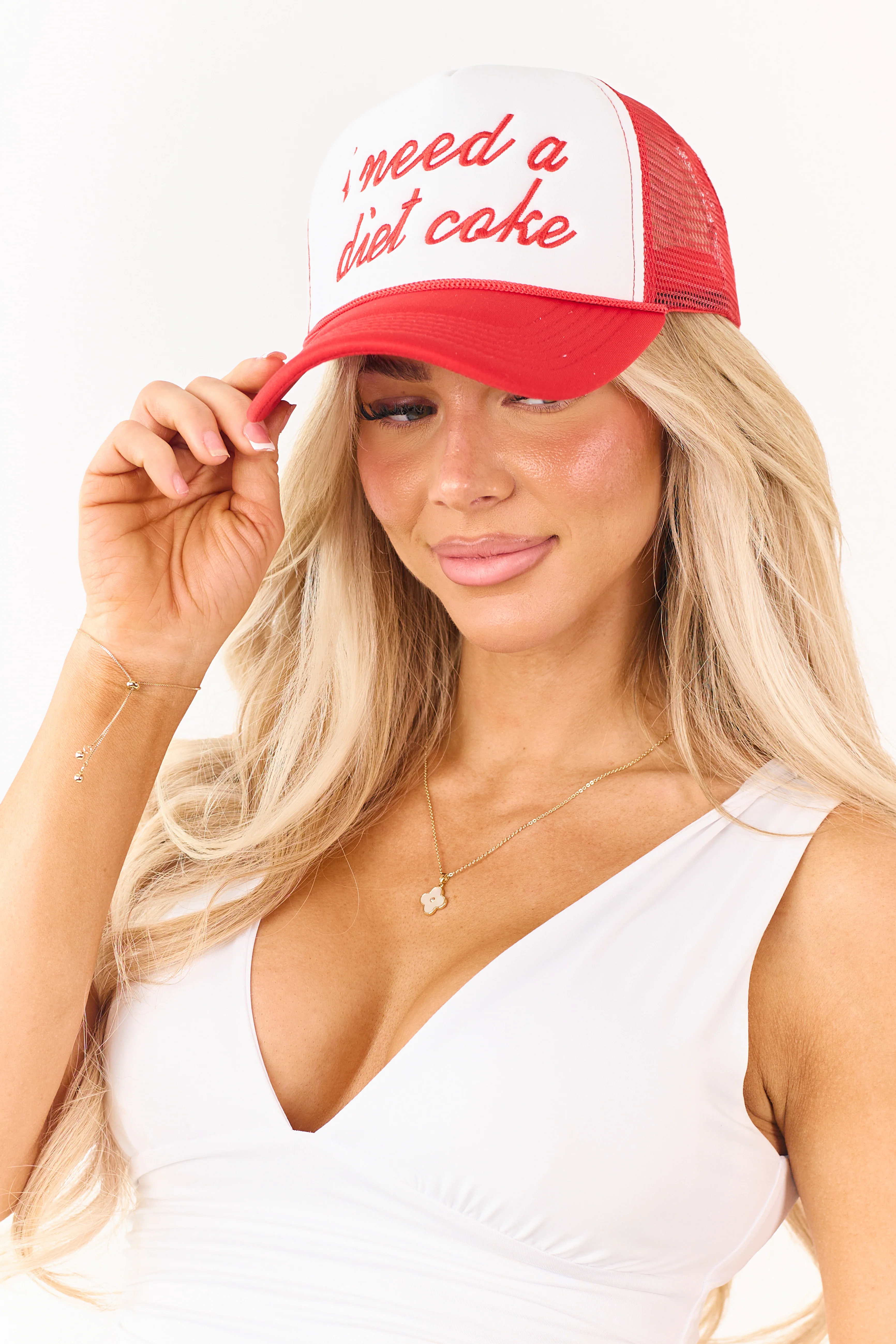 Lipstick 'I need a diet soda' Embroidered Trucker Hat - Image 2