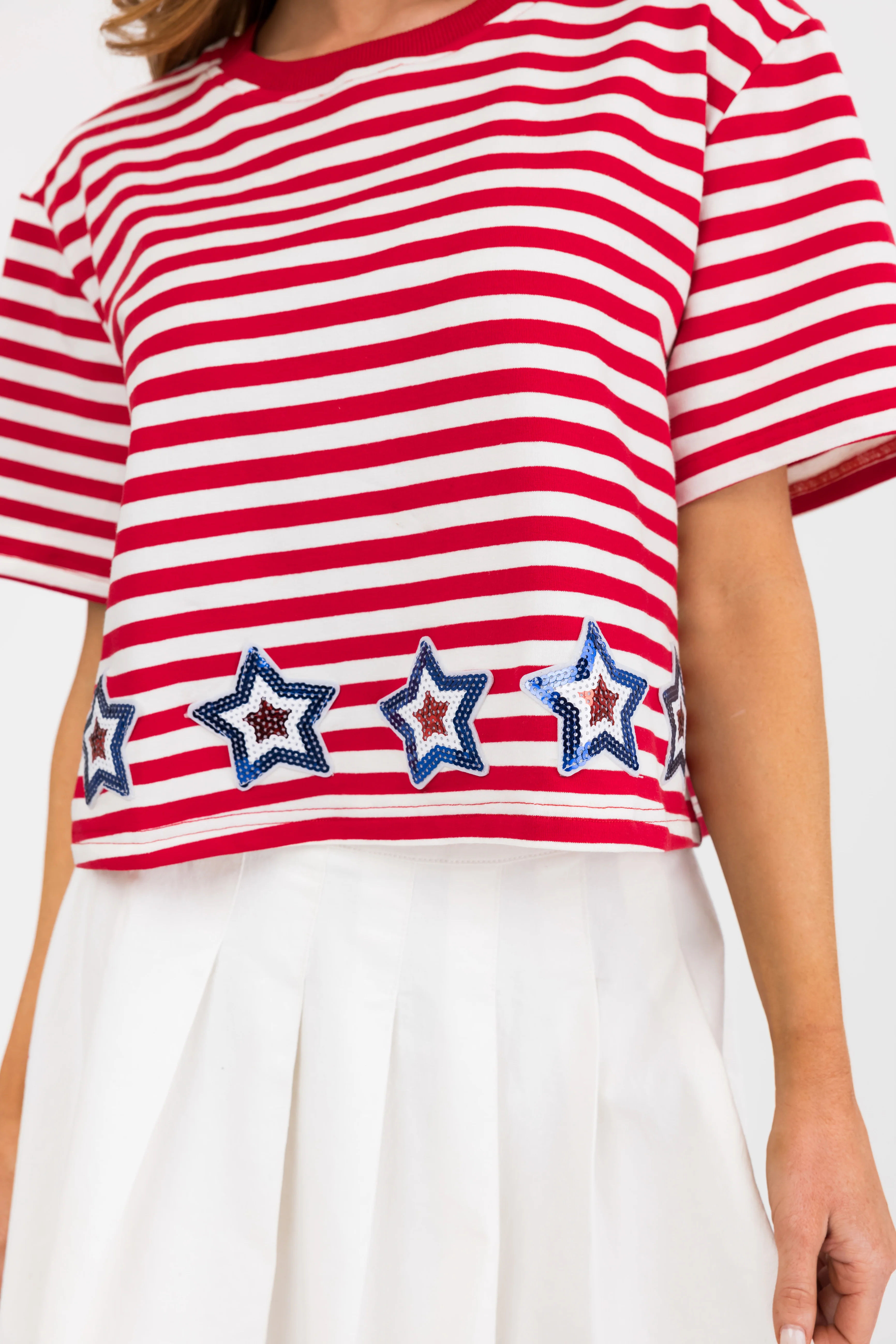 Lipstick and Ivory Stars and Stripes Print Top - Image 6