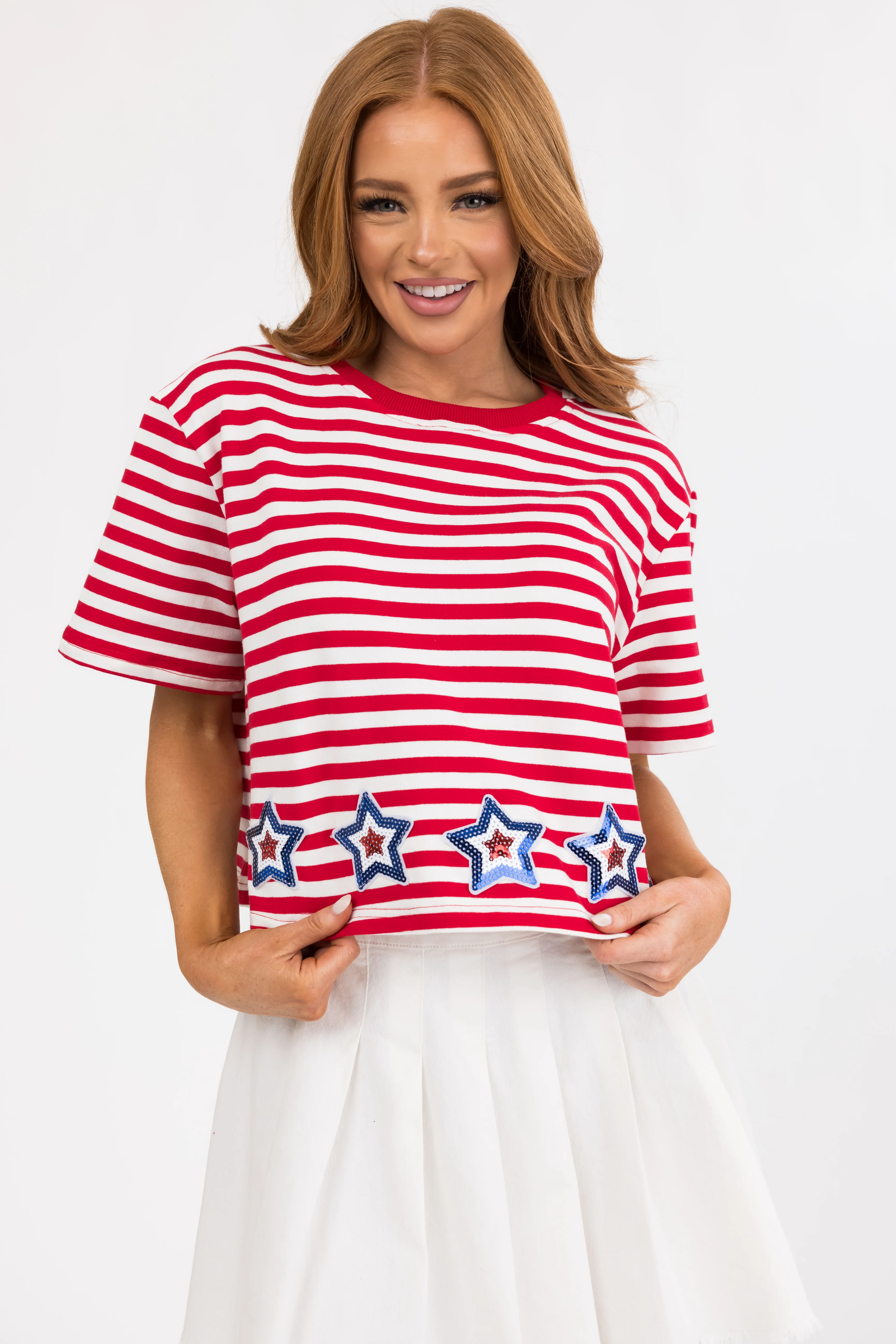Lipstick and Ivory Stars and Stripes Print Top - Image 7