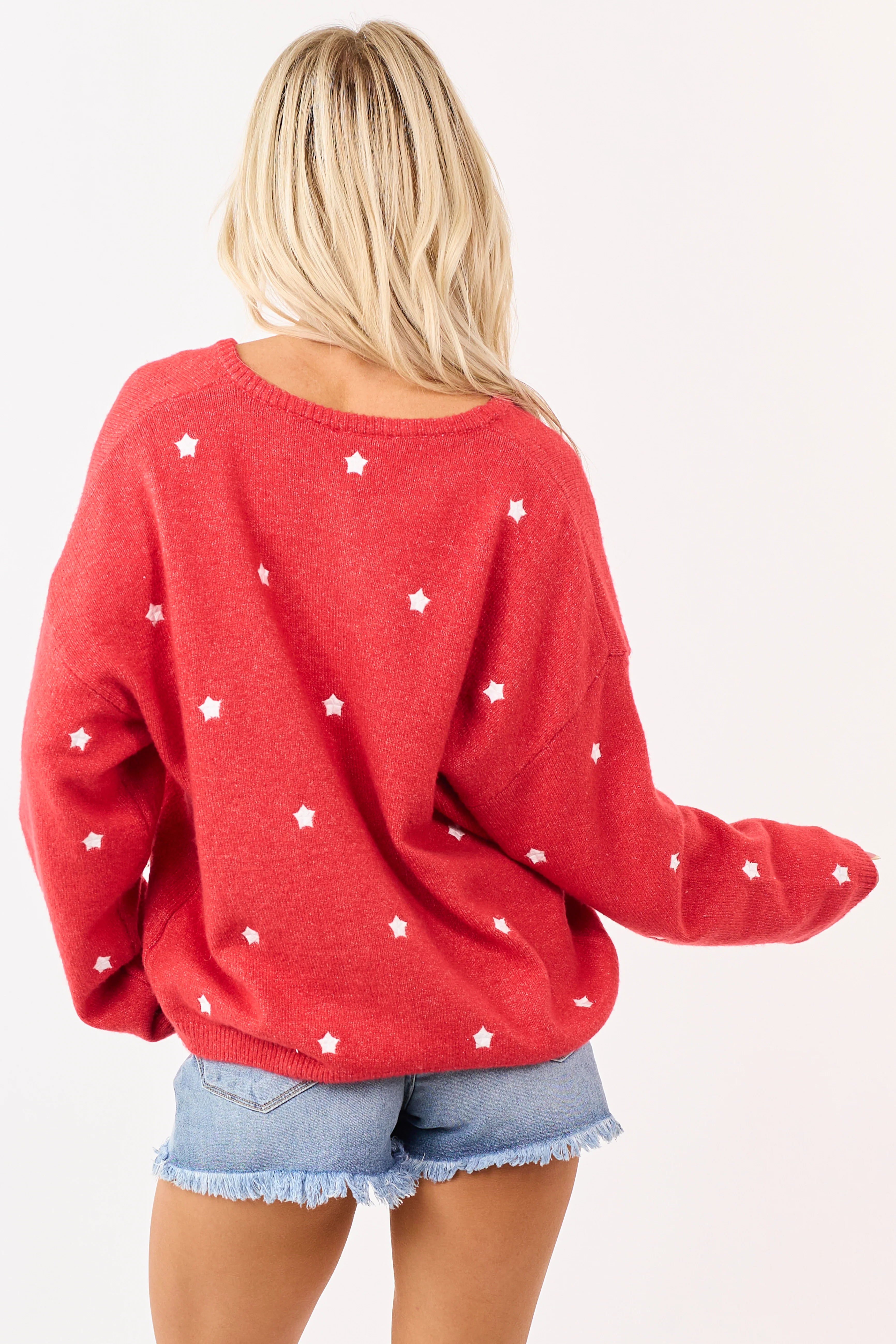 Lipstick Star Pattern Relaxed Button Up Soft Cardigan - Image 9