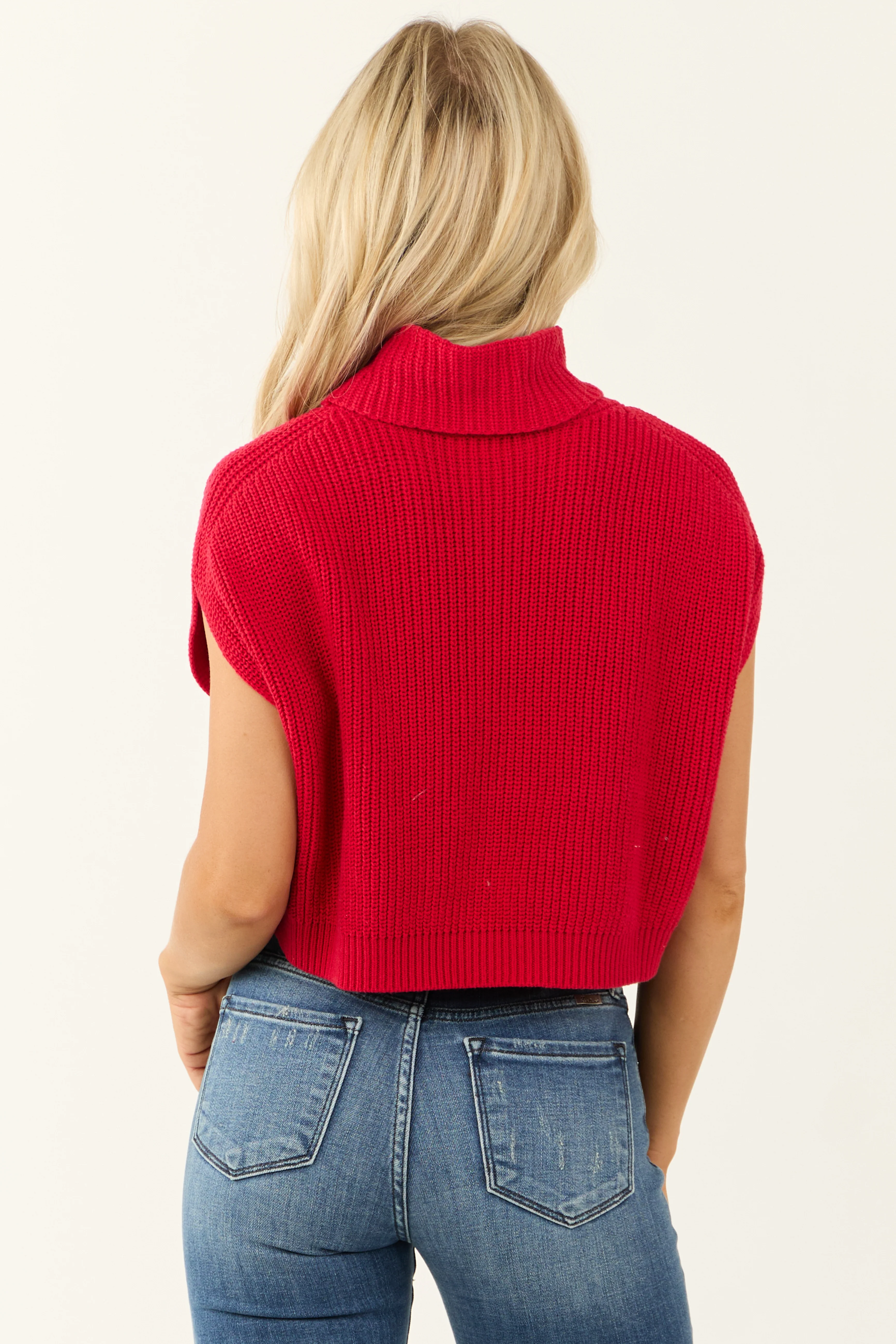 Lipstick Turtleneck Cap Sleeve Sweater Top - Image 6
