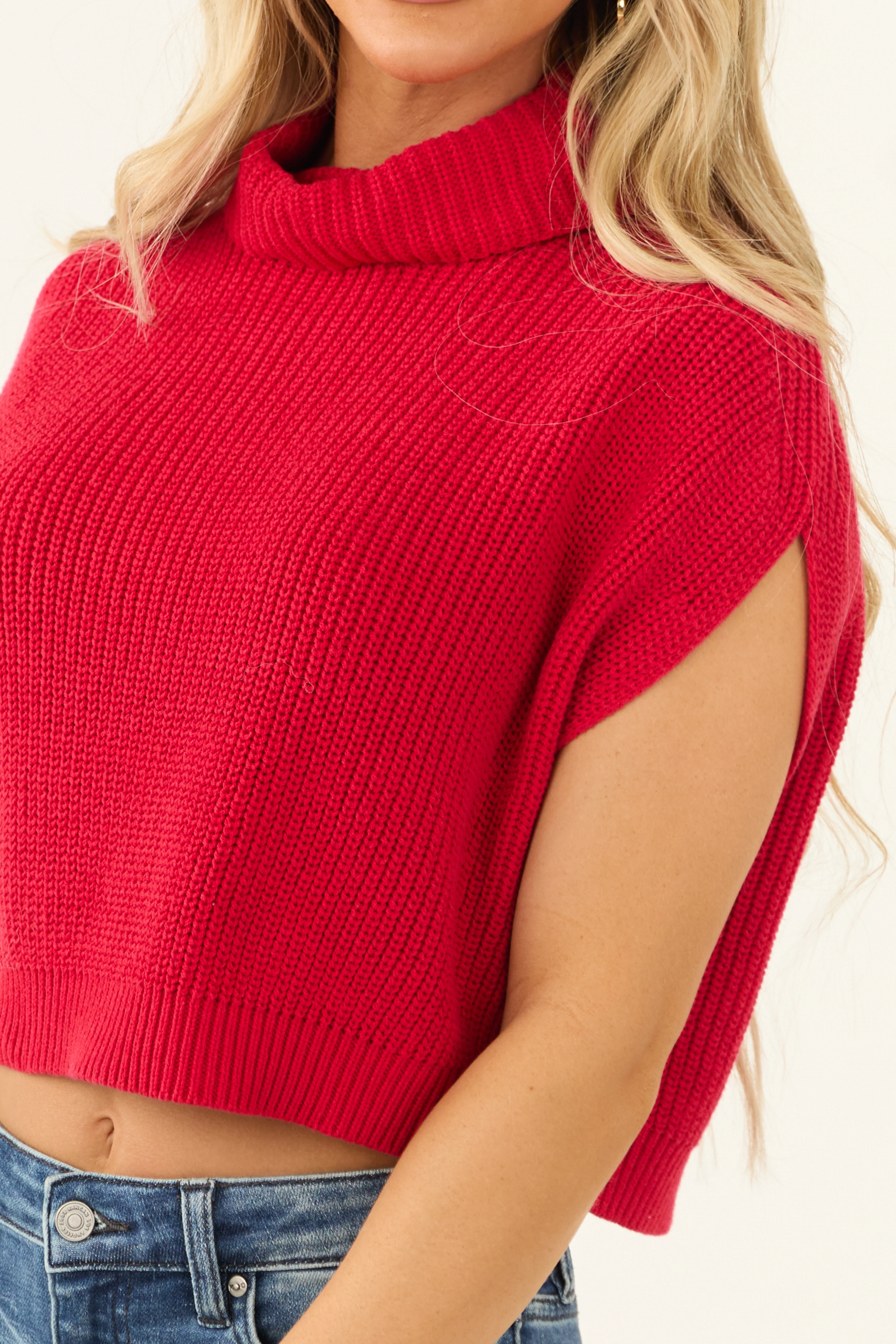 Lipstick Turtleneck Cap Sleeve Sweater Top - Image 7