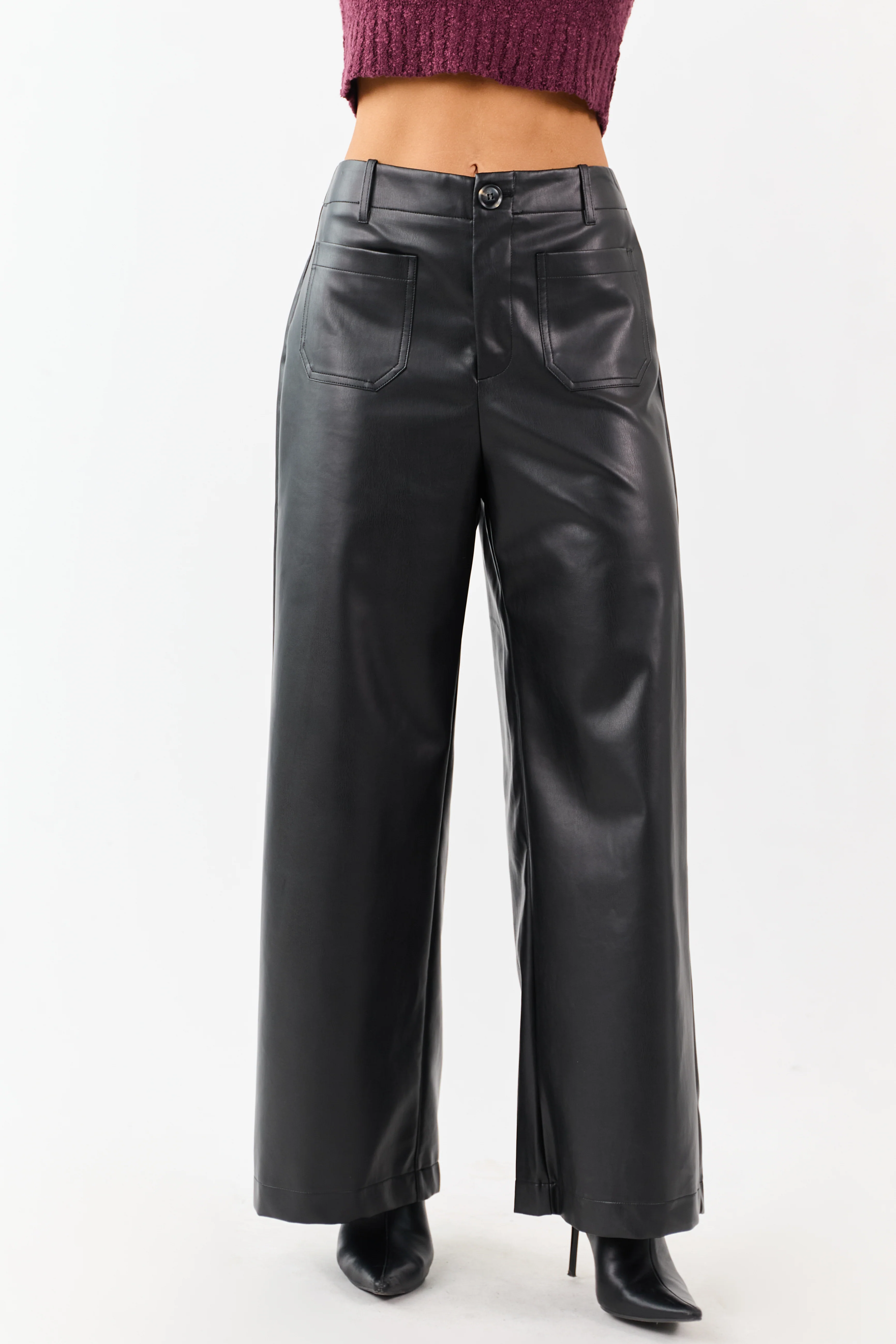 Lovelo Black Faux Leather Wide Leg Pants - Image 2