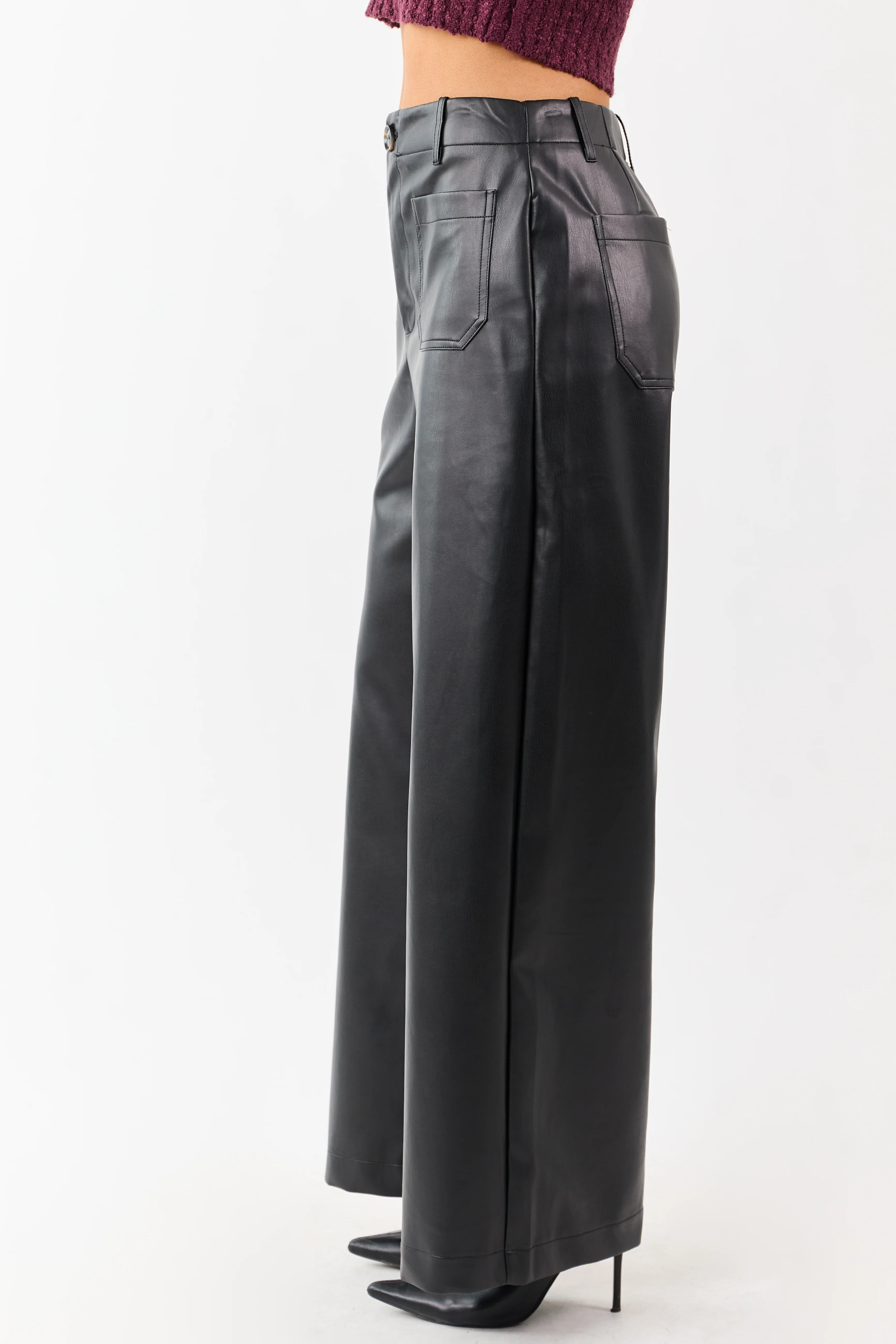 Lovelo Black Faux Leather Wide Leg Pants - Image 3