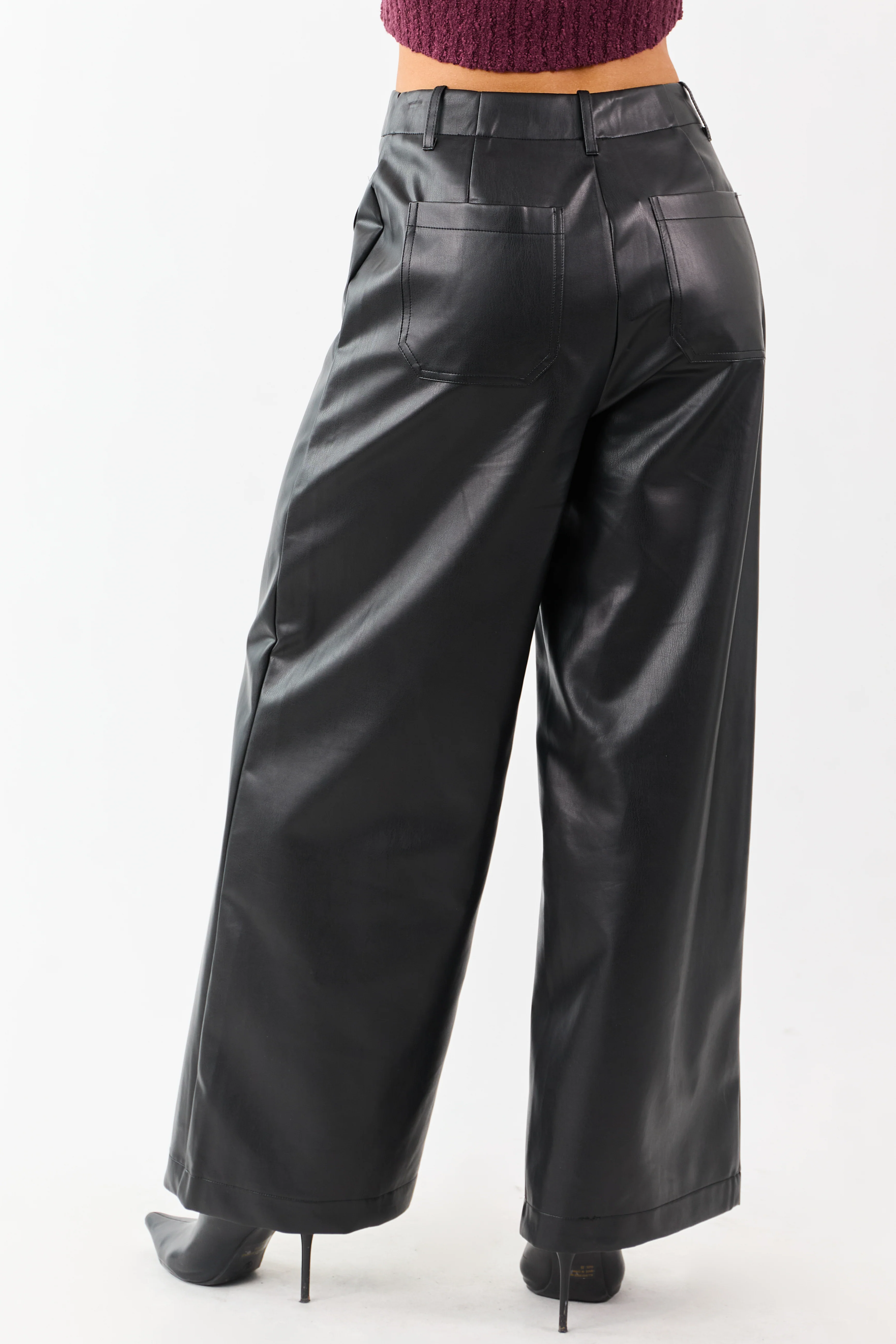 Lovelo Black Faux Leather Wide Leg Pants - Image 4