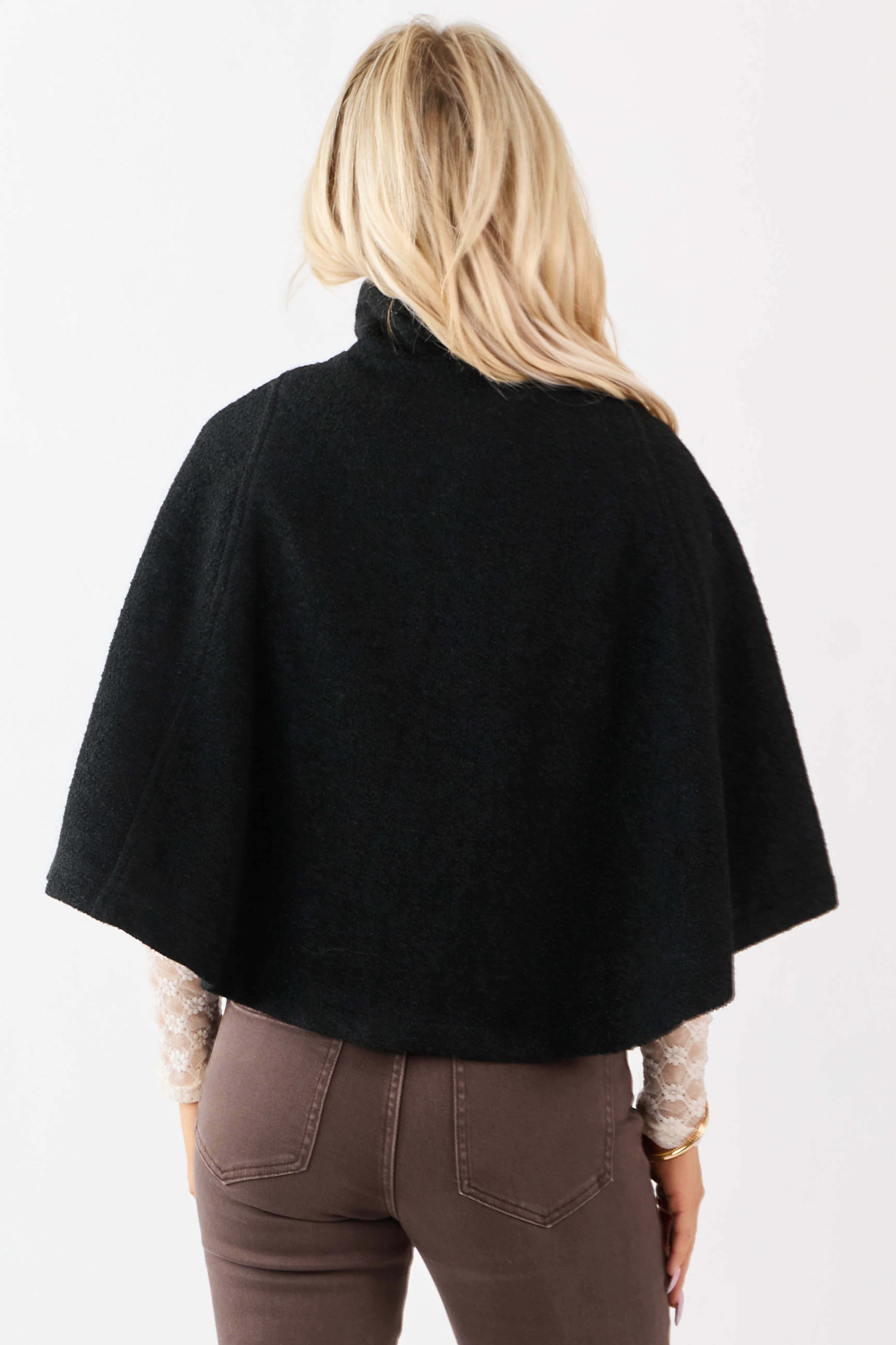 Lovelo Black Wool Blend Snap Button Cape Jacket - Image 5