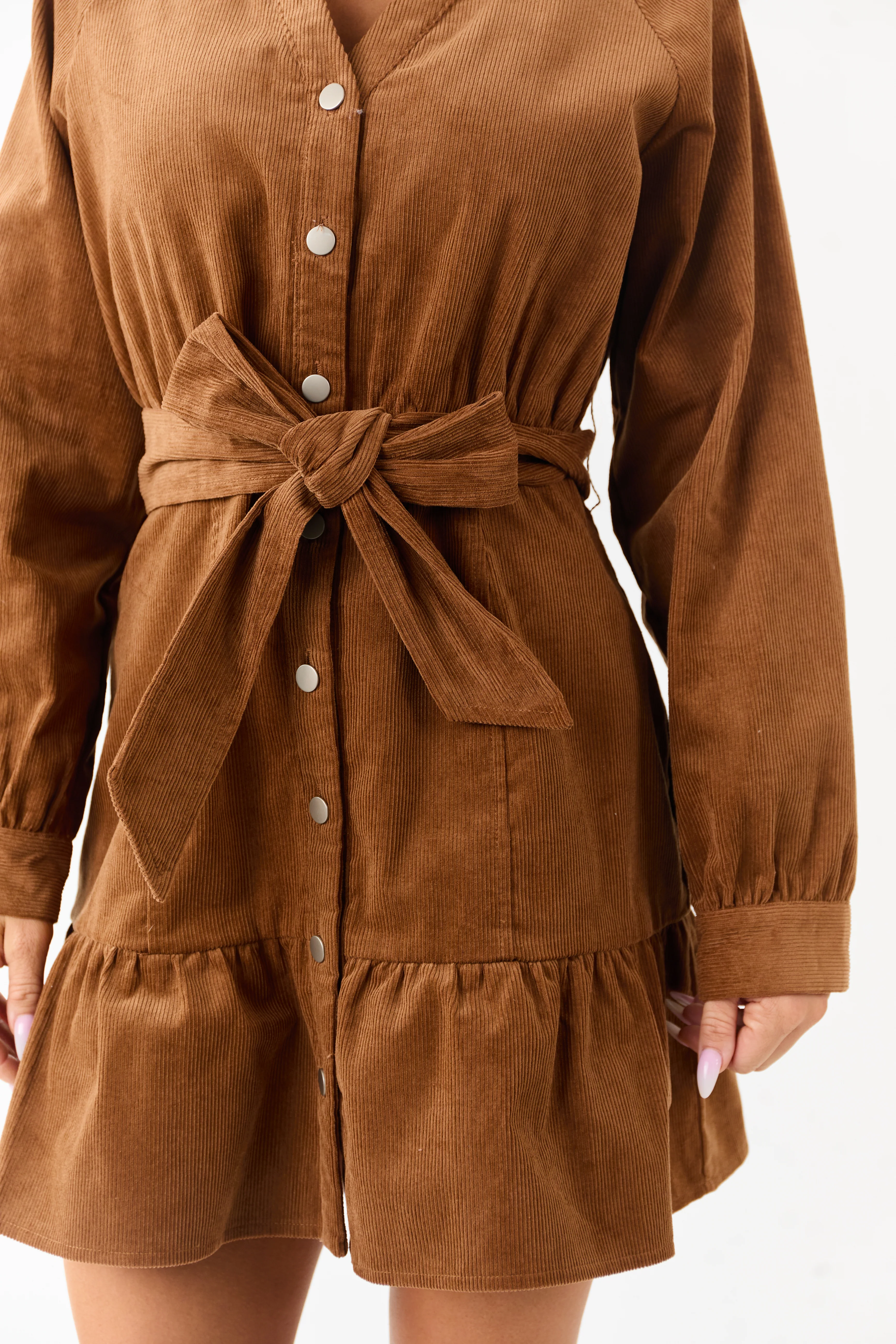 Lovelo Brown Sugar Long Sleeve Corduroy Short Dress - Image 6