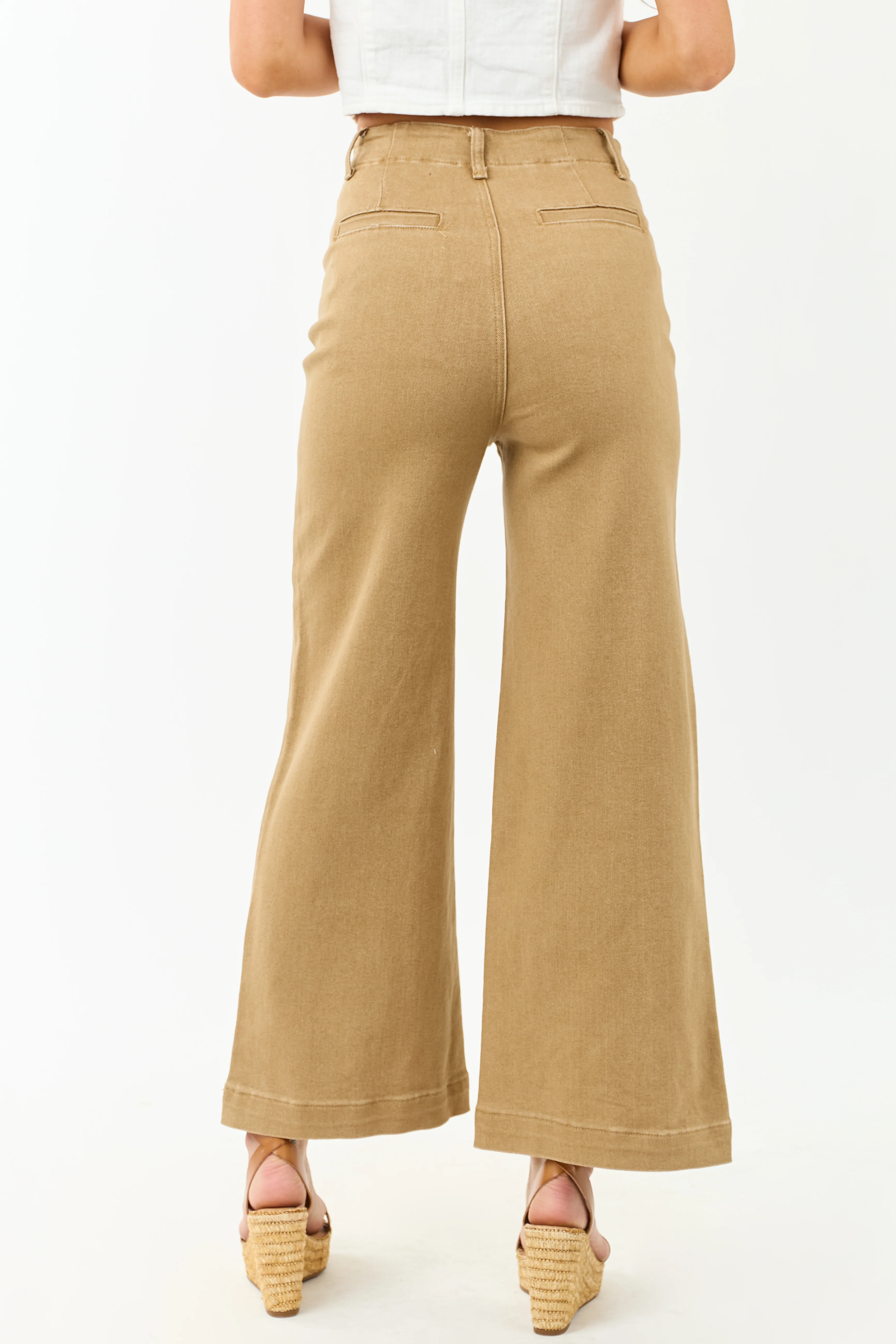 Lovelo Camel Patch Pocket High Rise Wide Leg Jeans - Image 4