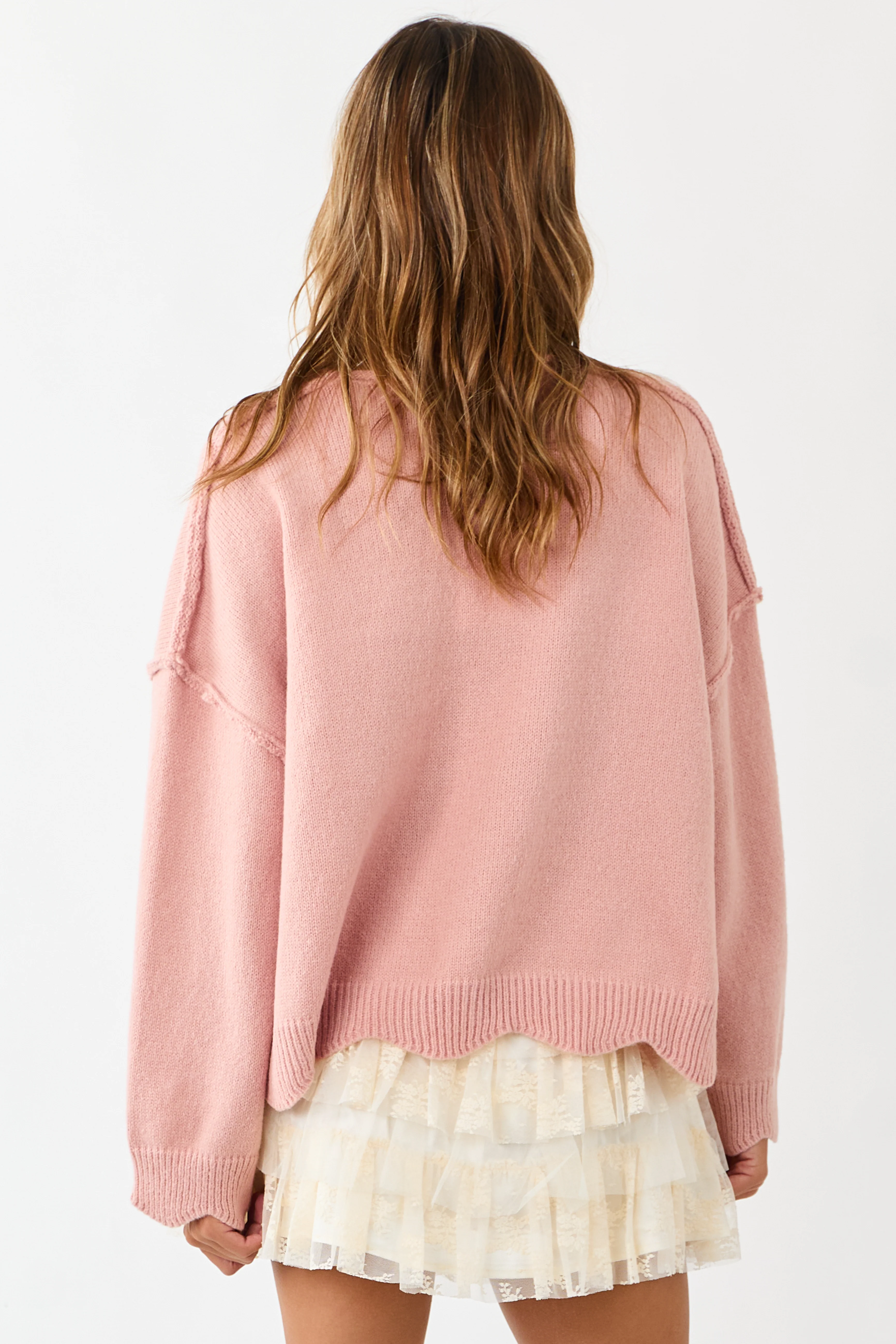 Lovelo Cherry Blossom Scallop Trim Relaxed Sweater - Image 5