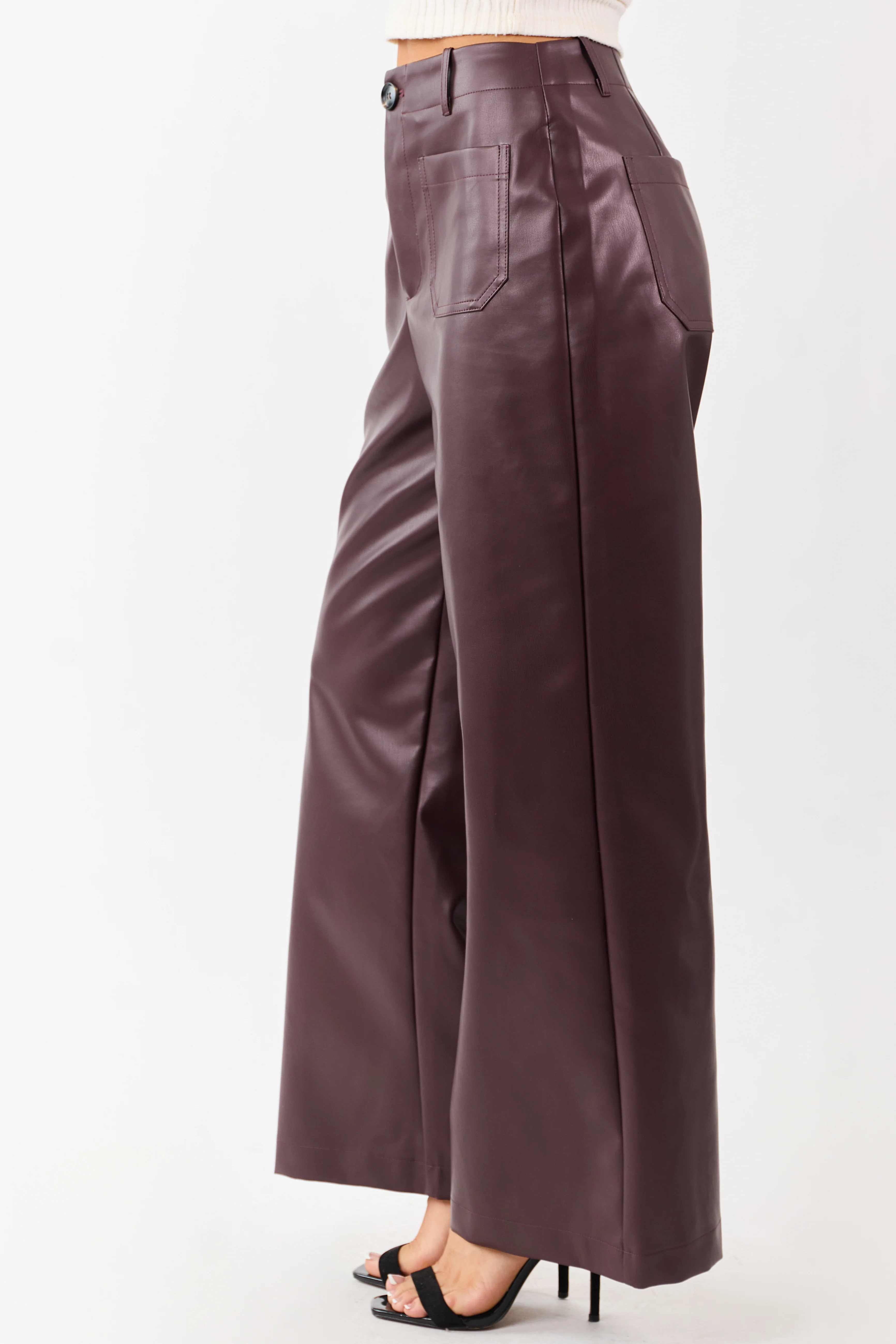 Lovelo Chocolate Faux Leather Wide Leg Pants - Image 4
