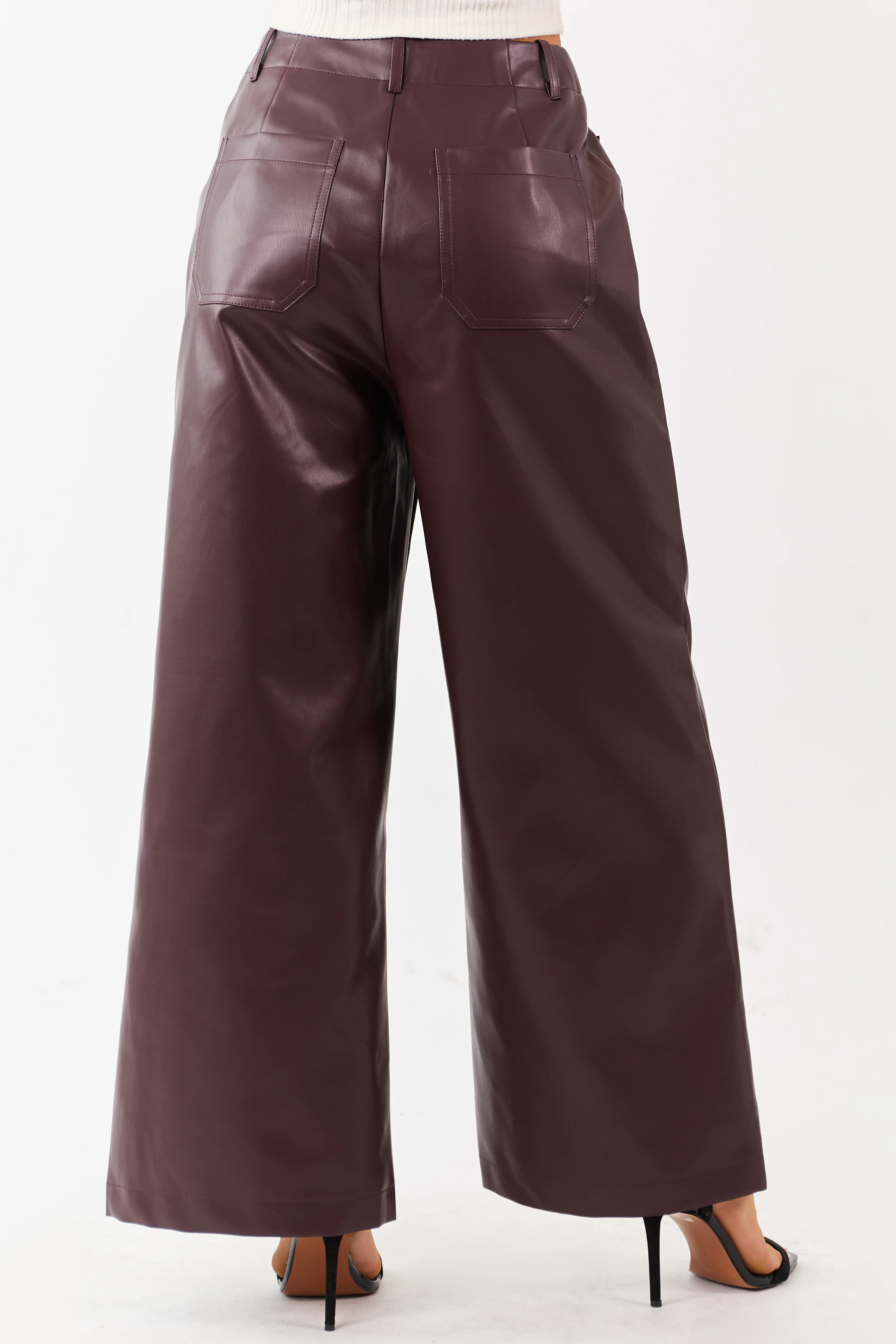 Lovelo Chocolate Faux Leather Wide Leg Pants - Image 5