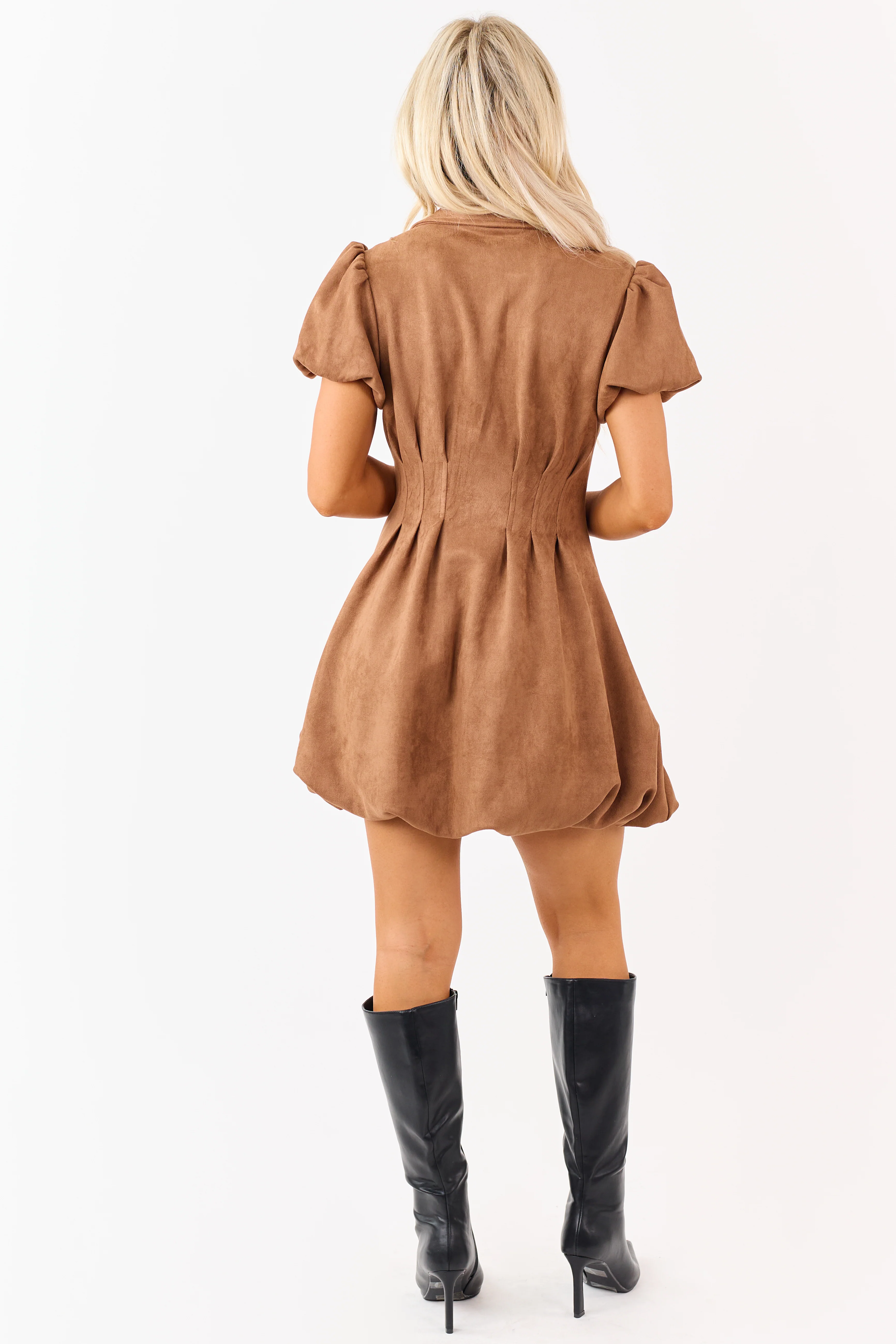 Lovelo Cognac Faux Suede Zip Up Mini Dress - Image 5