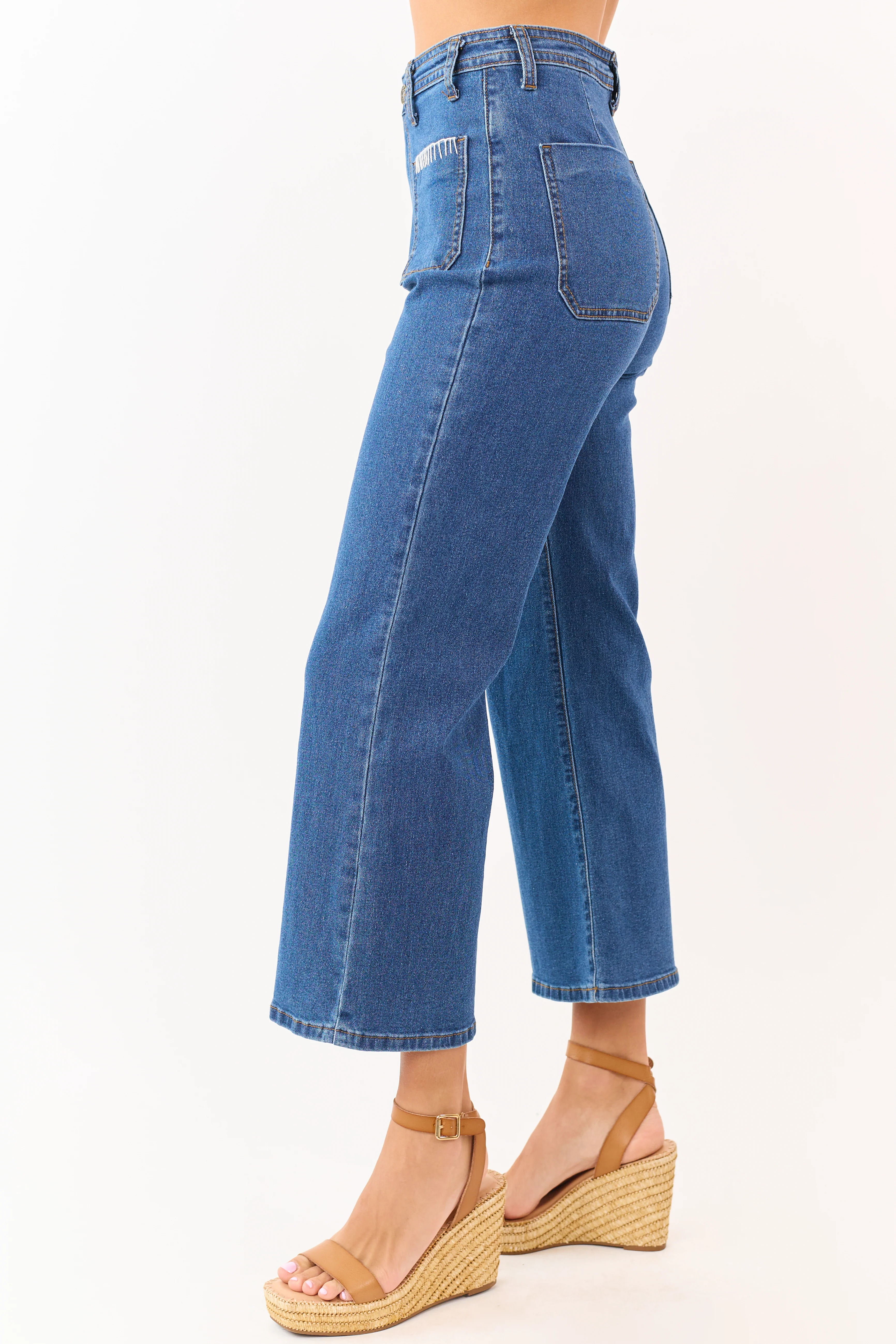 Lovelo Dark Wash Denim Stretchy Crop Straight Pants - Image 3