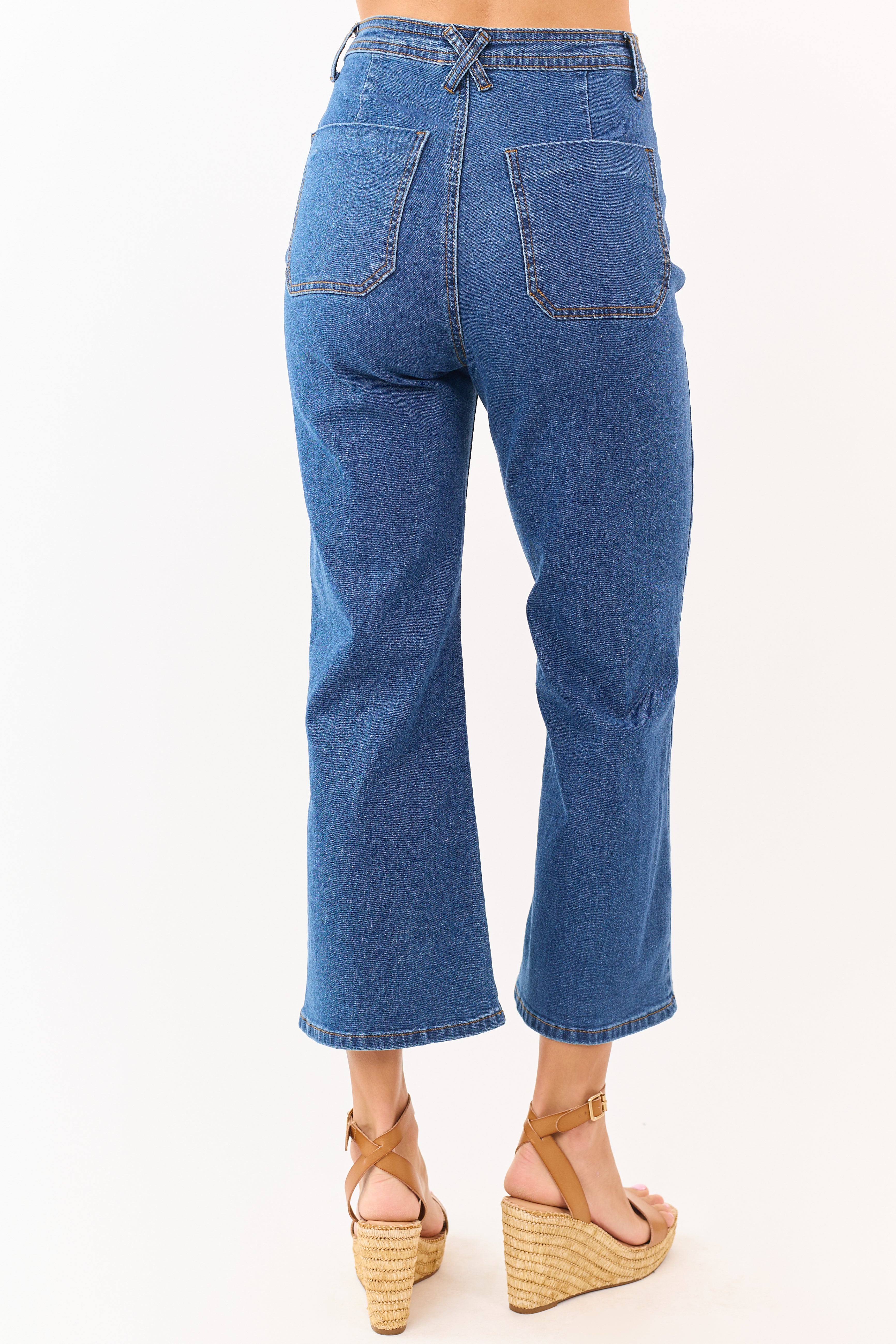 Lovelo Dark Wash Denim Stretchy Crop Straight Pants - Image 4