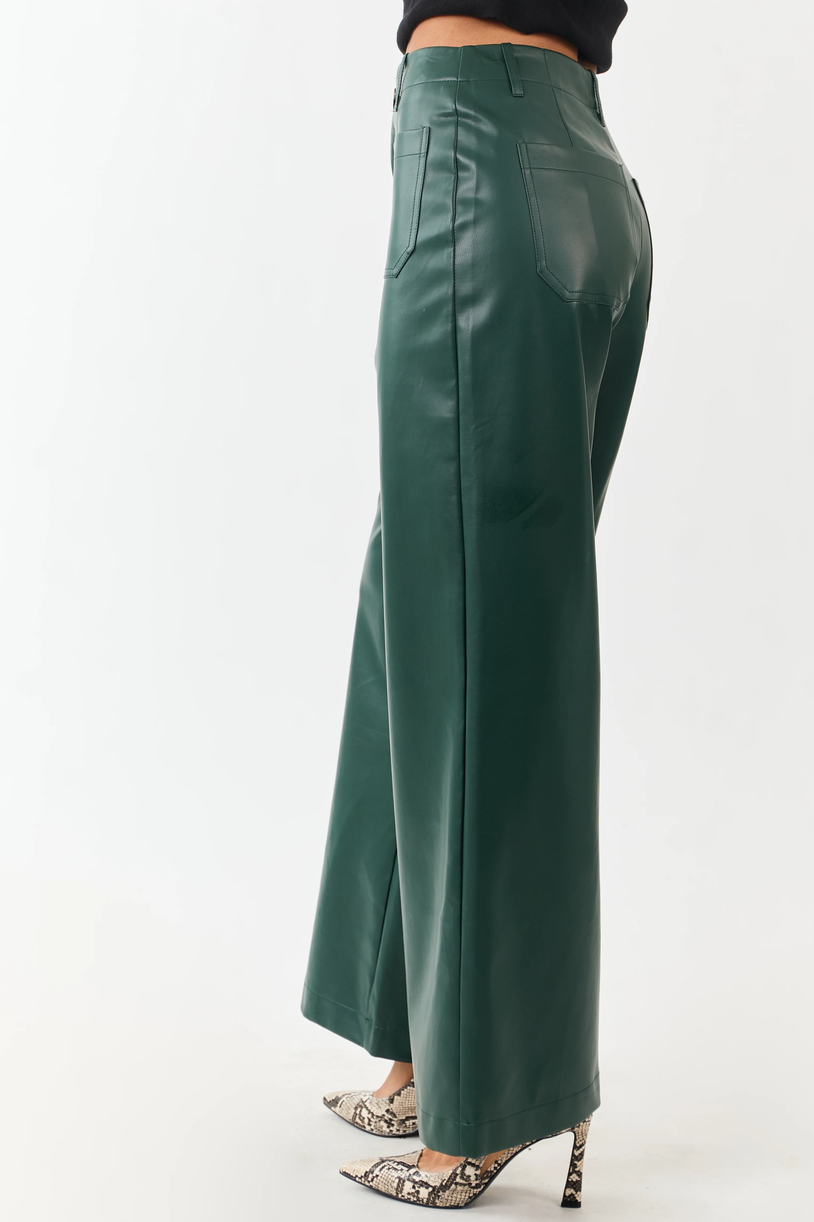 Lovelo Forest Green Faux Leather Wide Leg Pants - Image 6