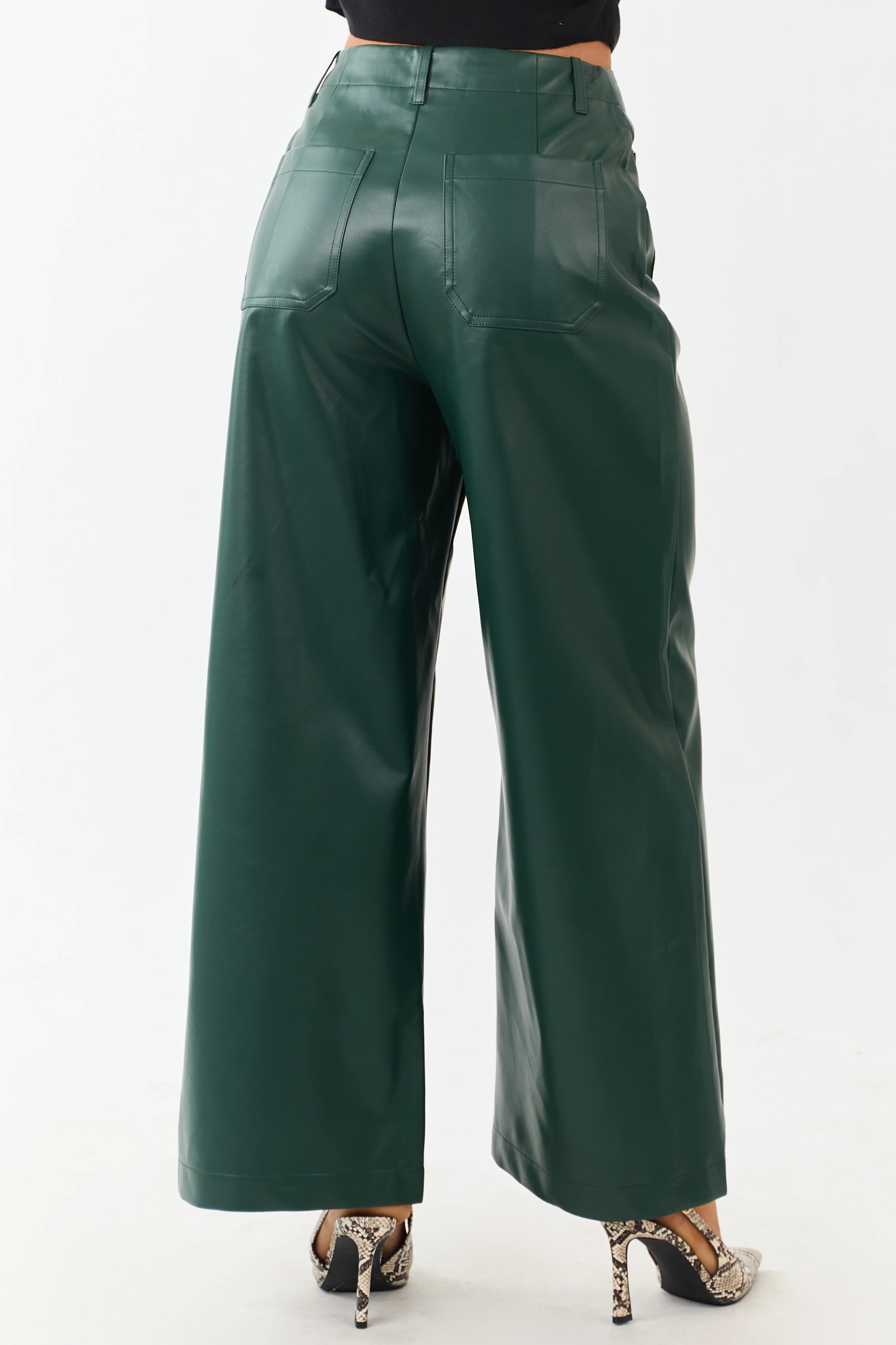 Lovelo Forest Green Faux Leather Wide Leg Pants - Image 7