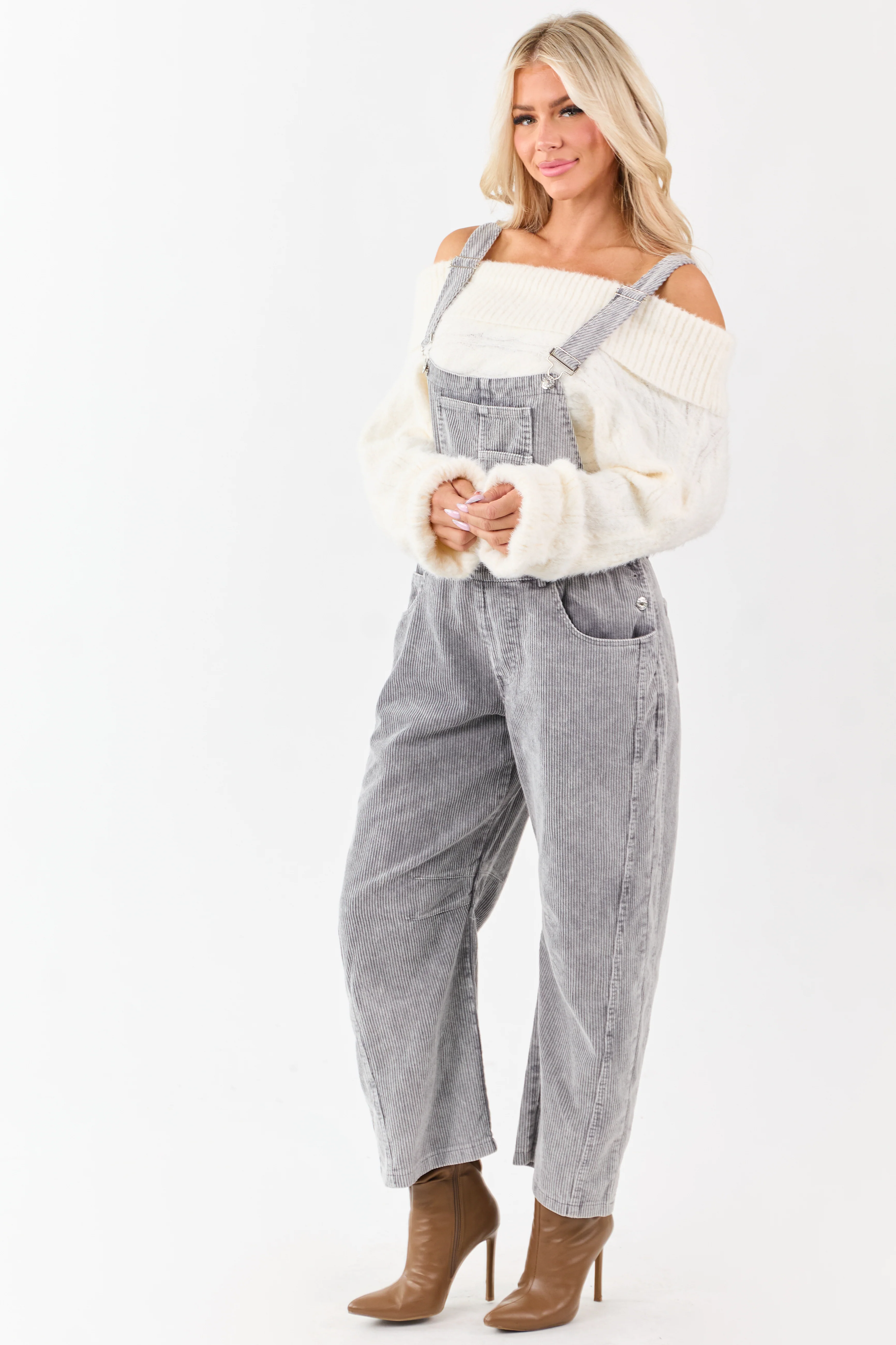 Lovelo Graphite Corduroy Straight Leg Overalls - Image 6