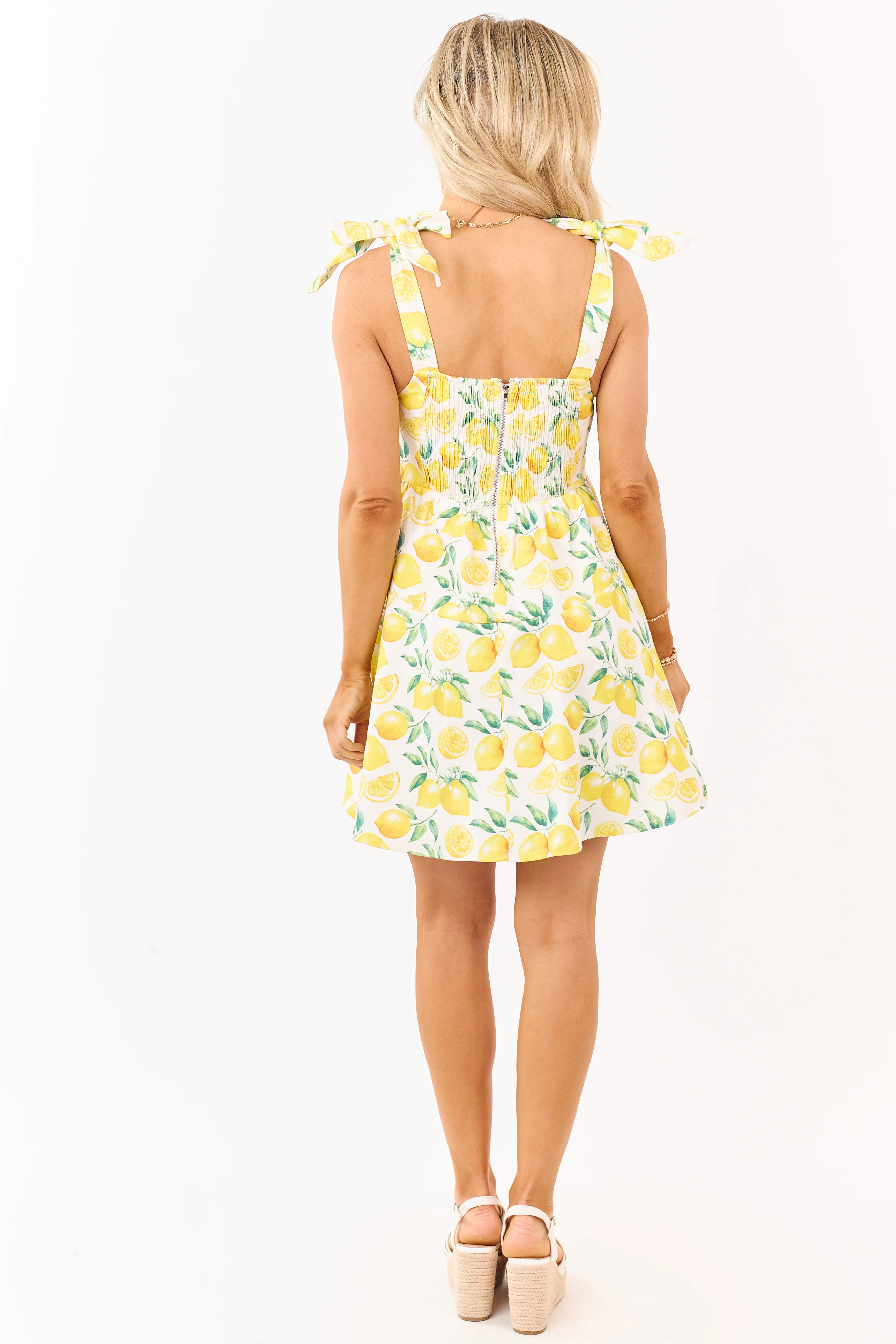 Lovelo Ivory Lemon Print Denim Sleeveless Mini Dress - Image 5