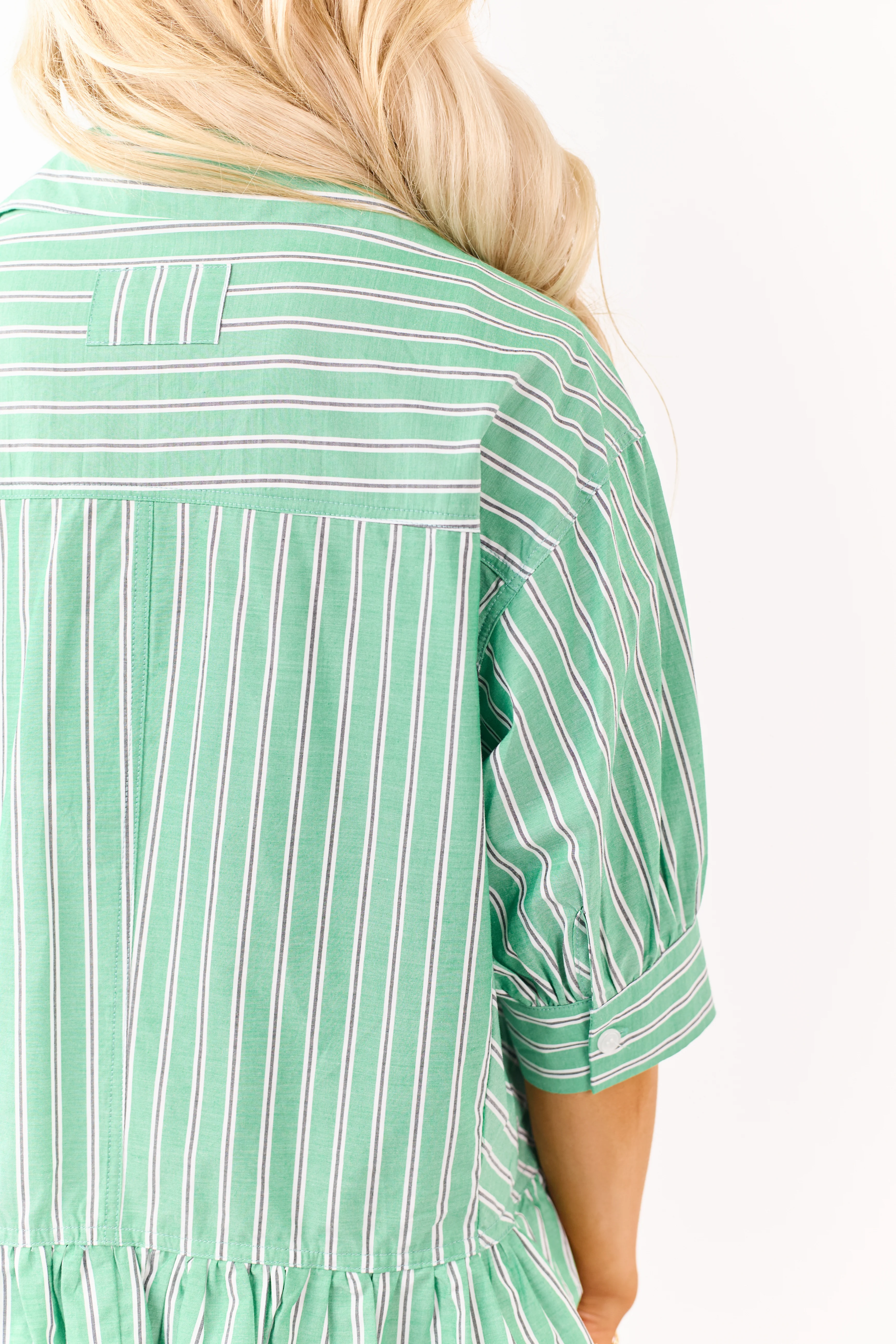 Lovelo Jade Cotton Striped Button Up Half Sleeve Top - Image 6