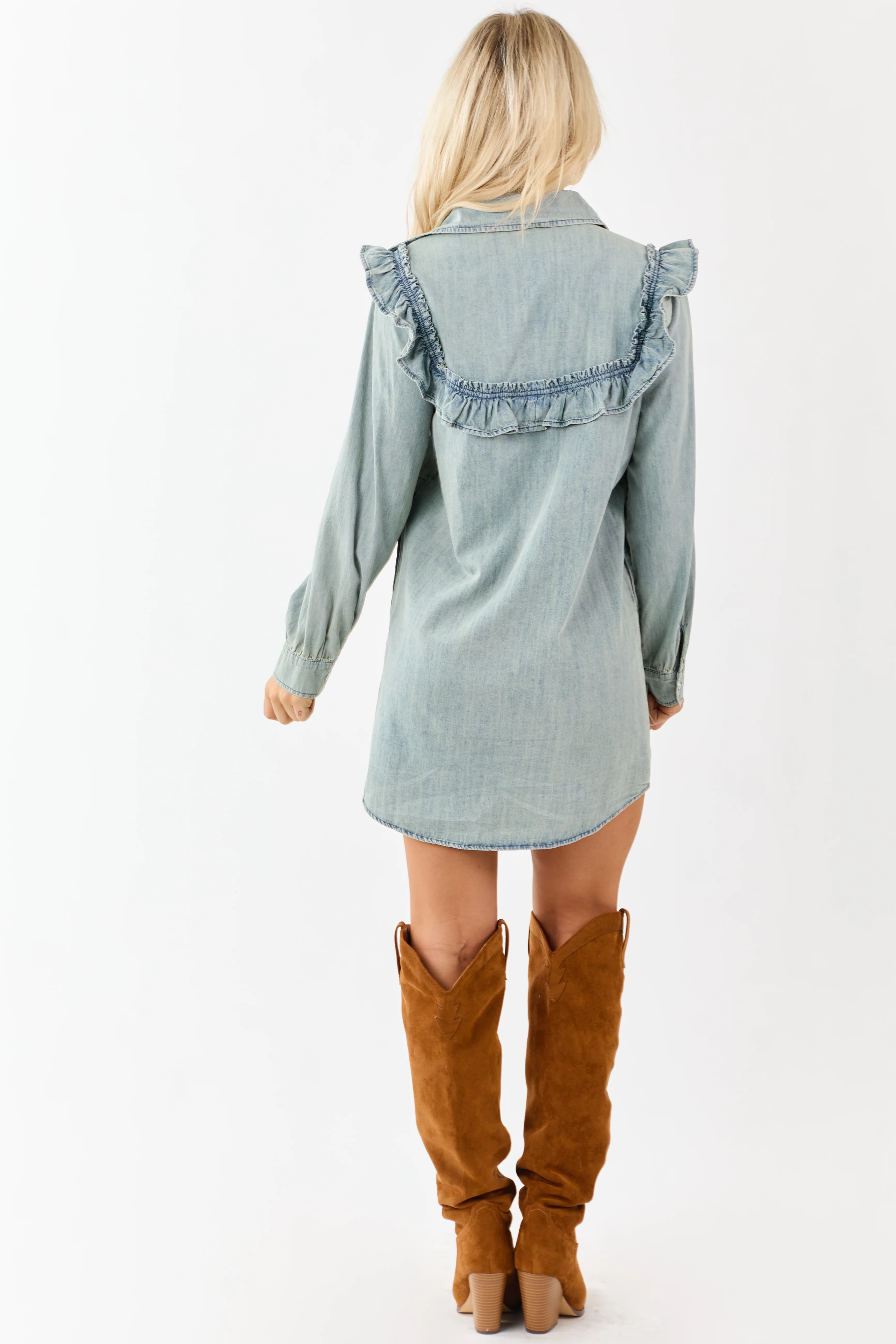 Lovelo Medium Vintage Wash Chambray Mini Dress - Image 6