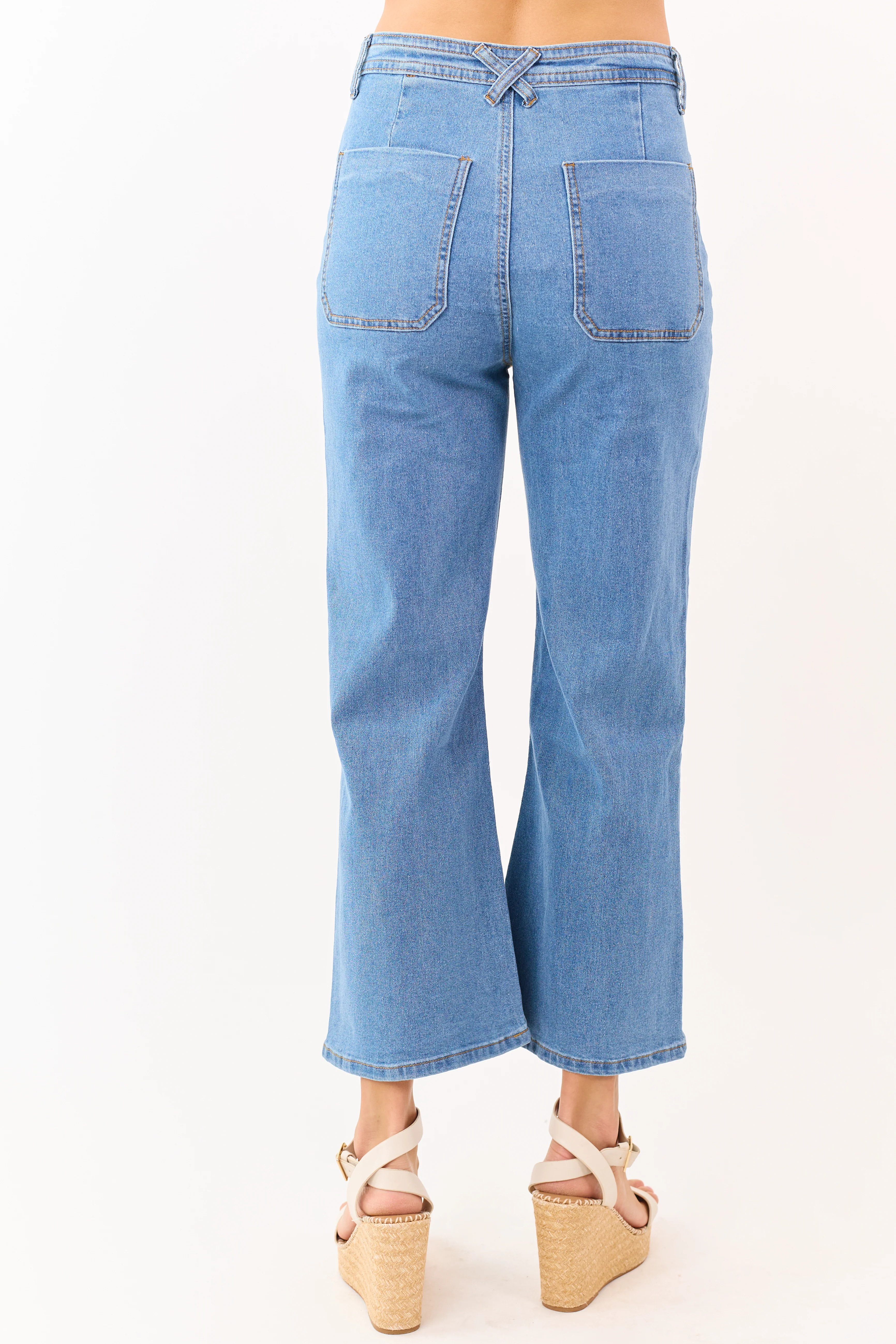 Lovelo Medium Wash Denim Stretchy Crop Straight Pants - Image 4