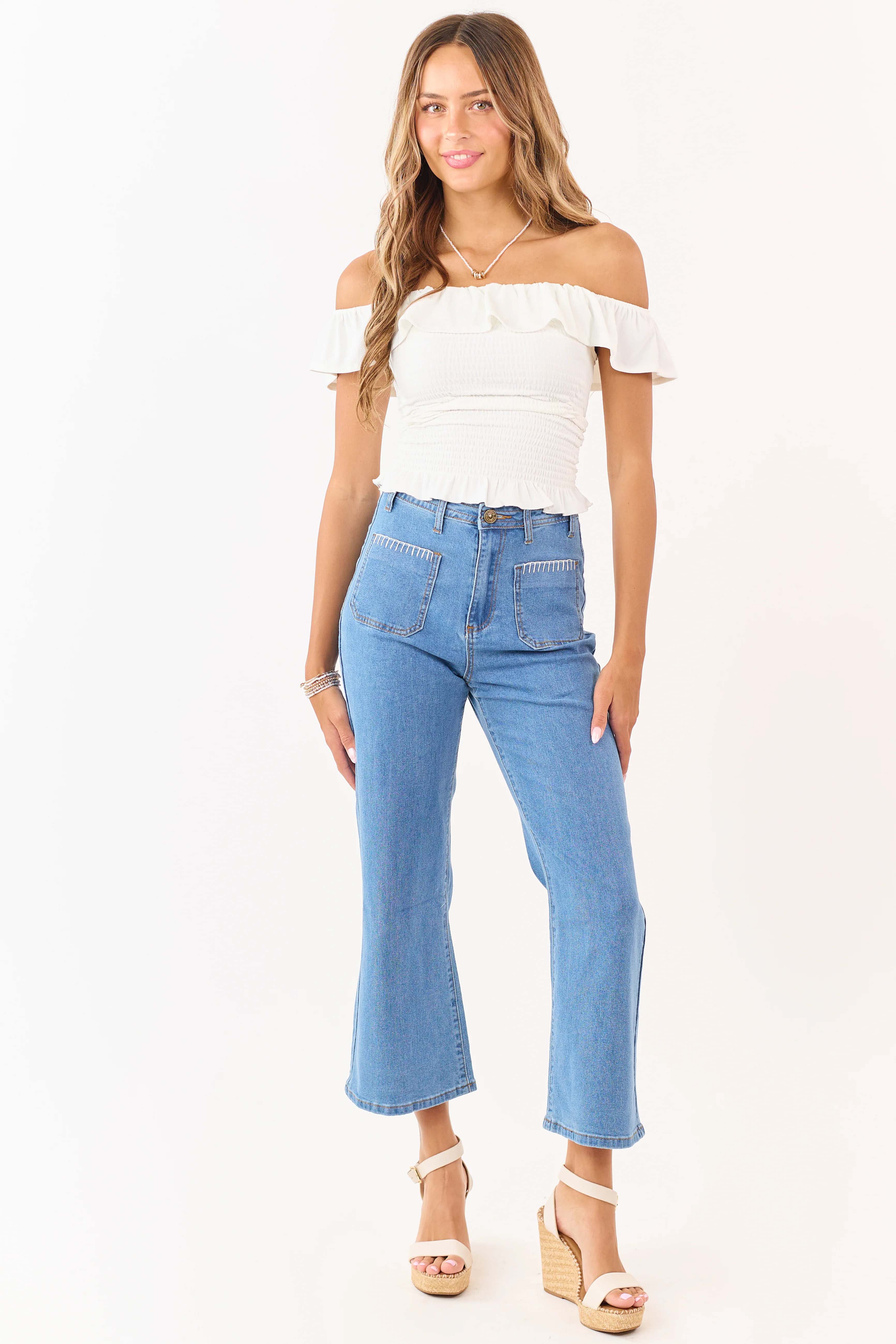 Lovelo Medium Wash Denim Stretchy Crop Straight Pants - Image 5