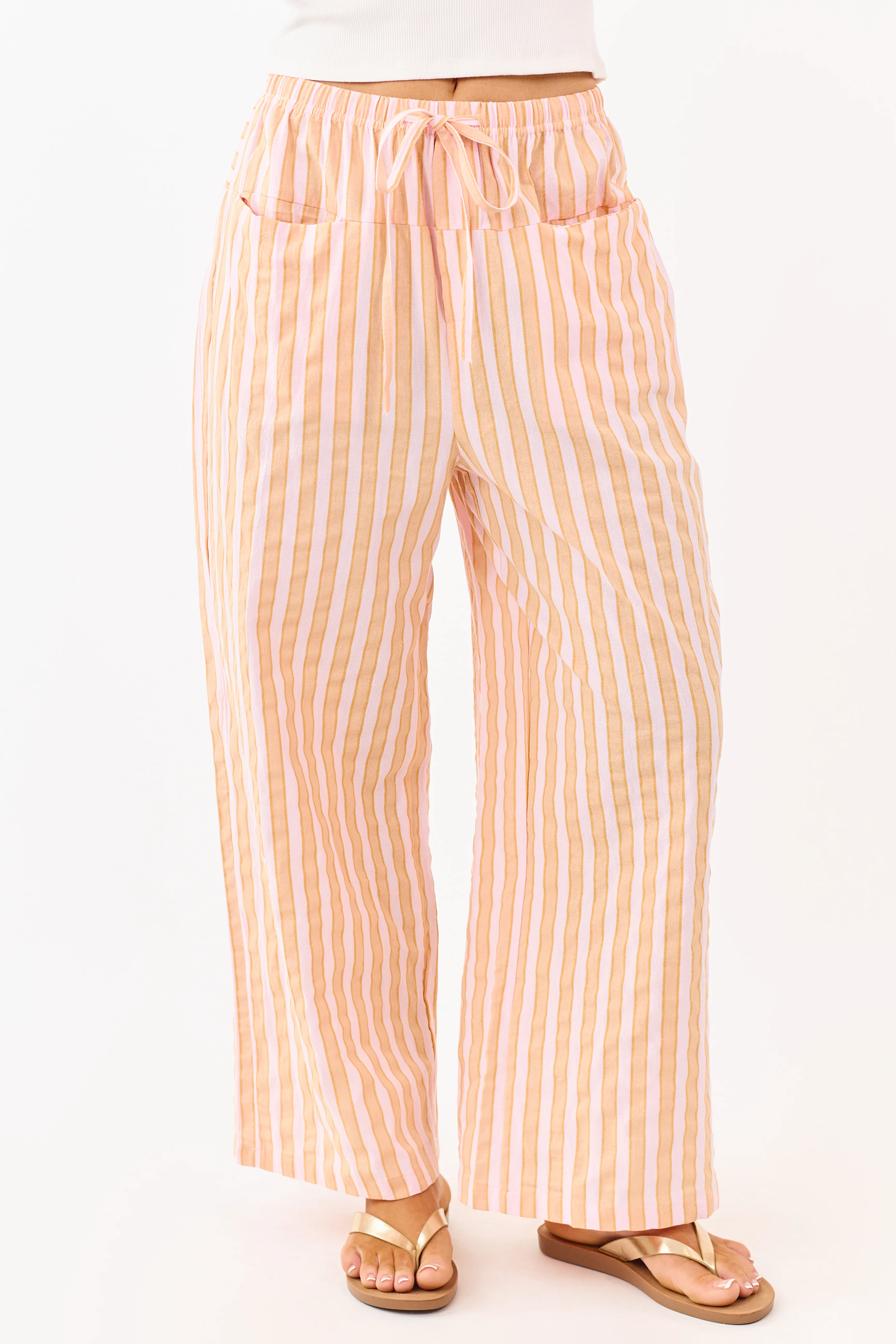 Lovelo Melon Cotton Striped Wide Leg Pants - Image 2