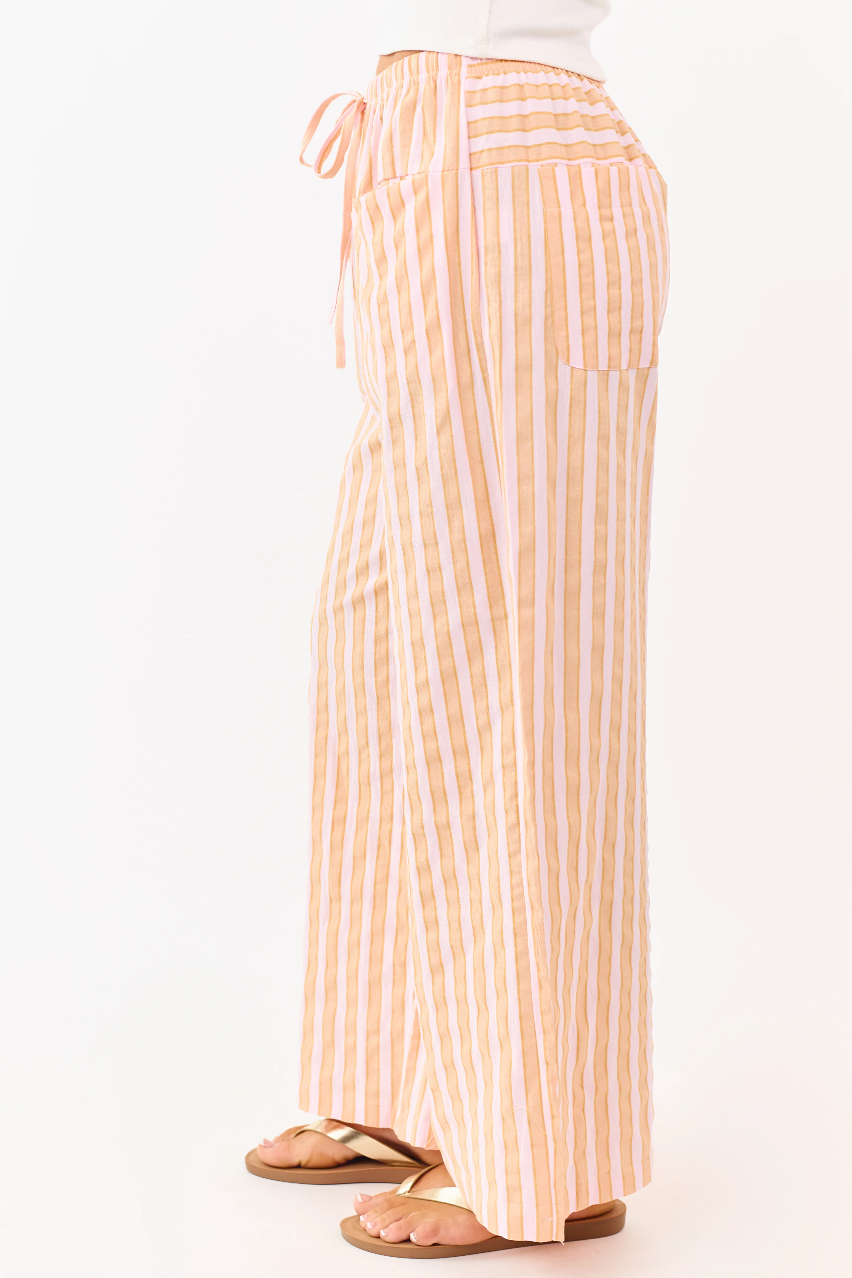 Lovelo Melon Cotton Striped Wide Leg Pants - Image 3