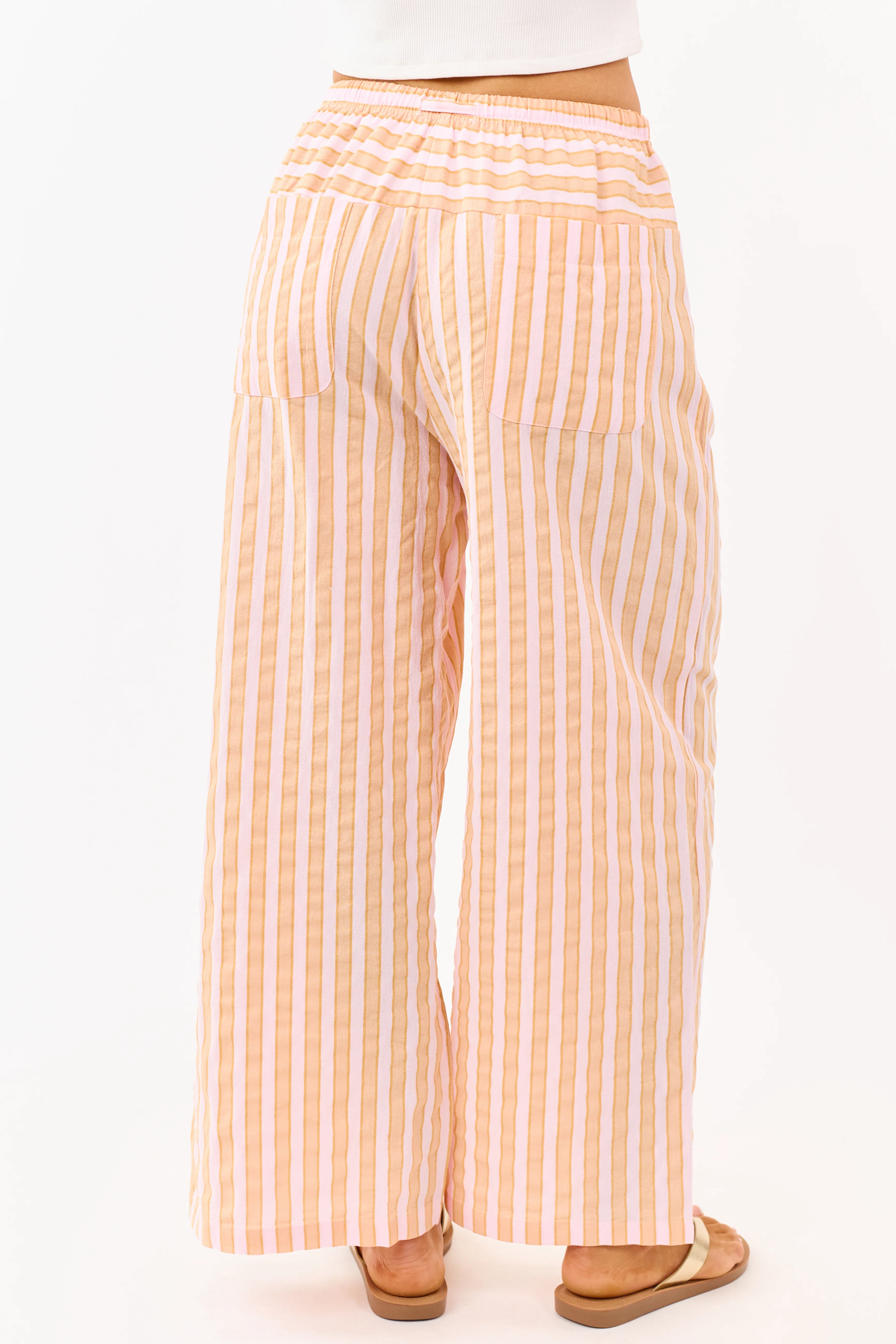 Lovelo Melon Cotton Striped Wide Leg Pants - Image 4