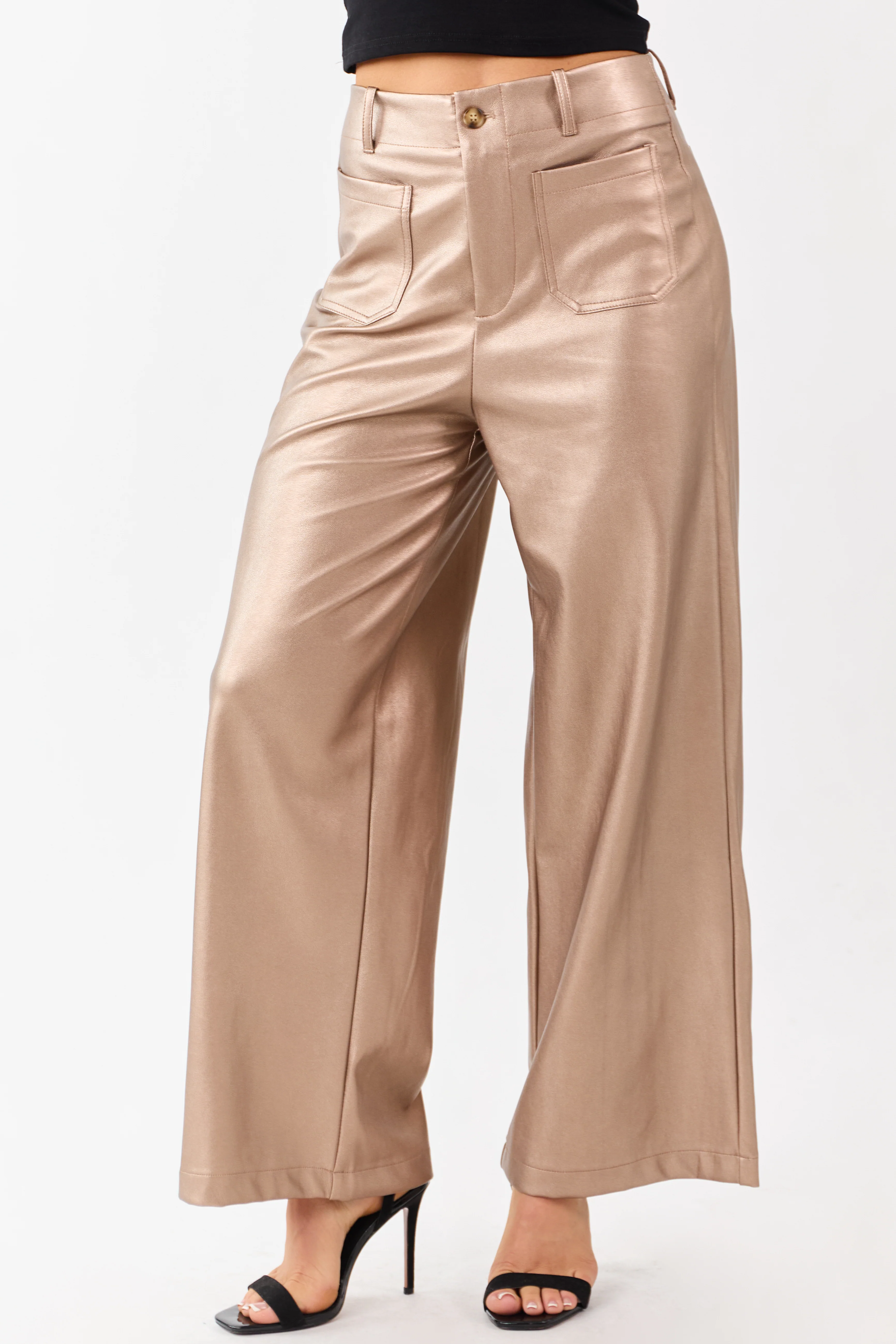 Lovelo Metallic Bronze Wide Leg Faux Leather Pants - Image 3
