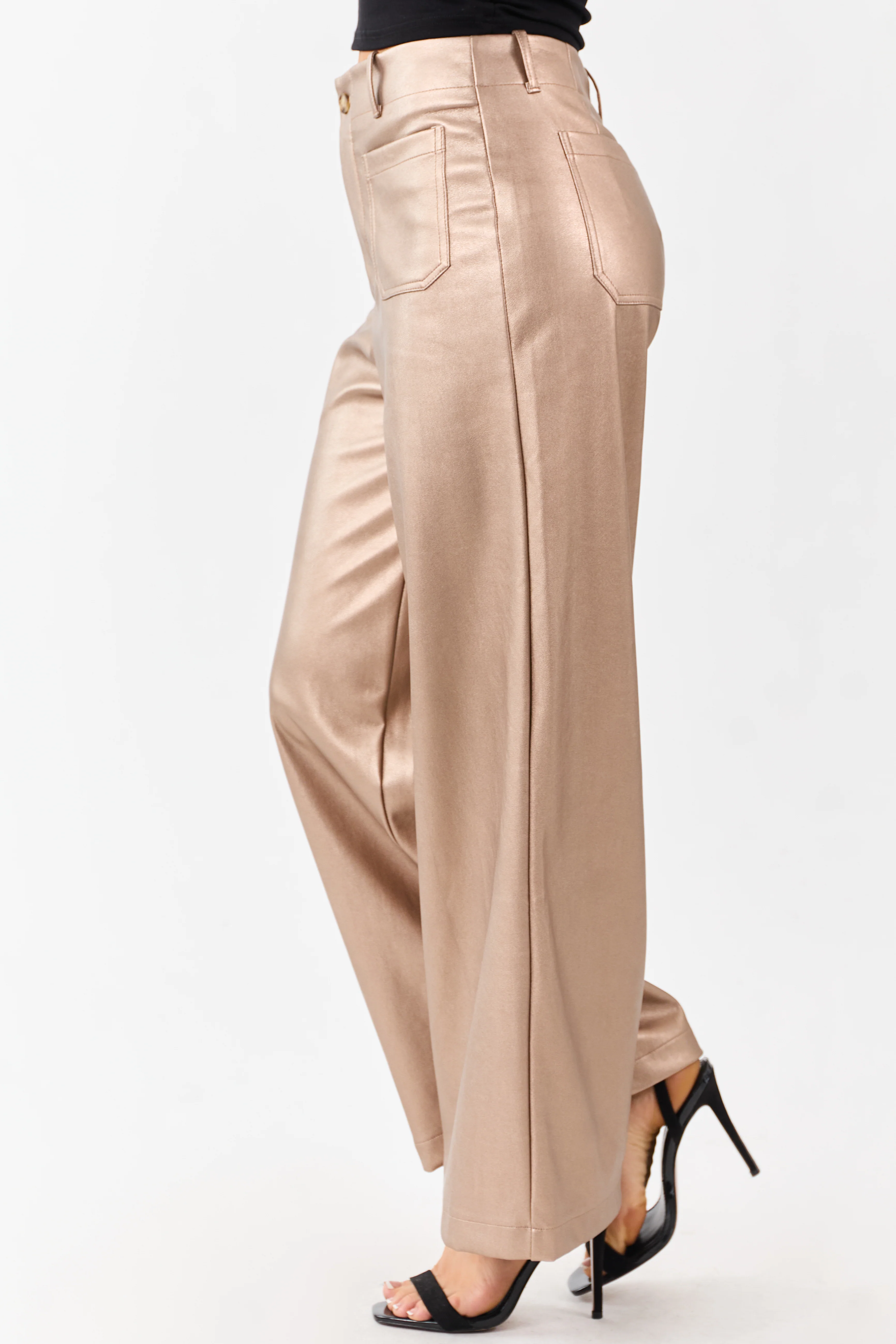 Lovelo Metallic Bronze Wide Leg Faux Leather Pants - Image 4
