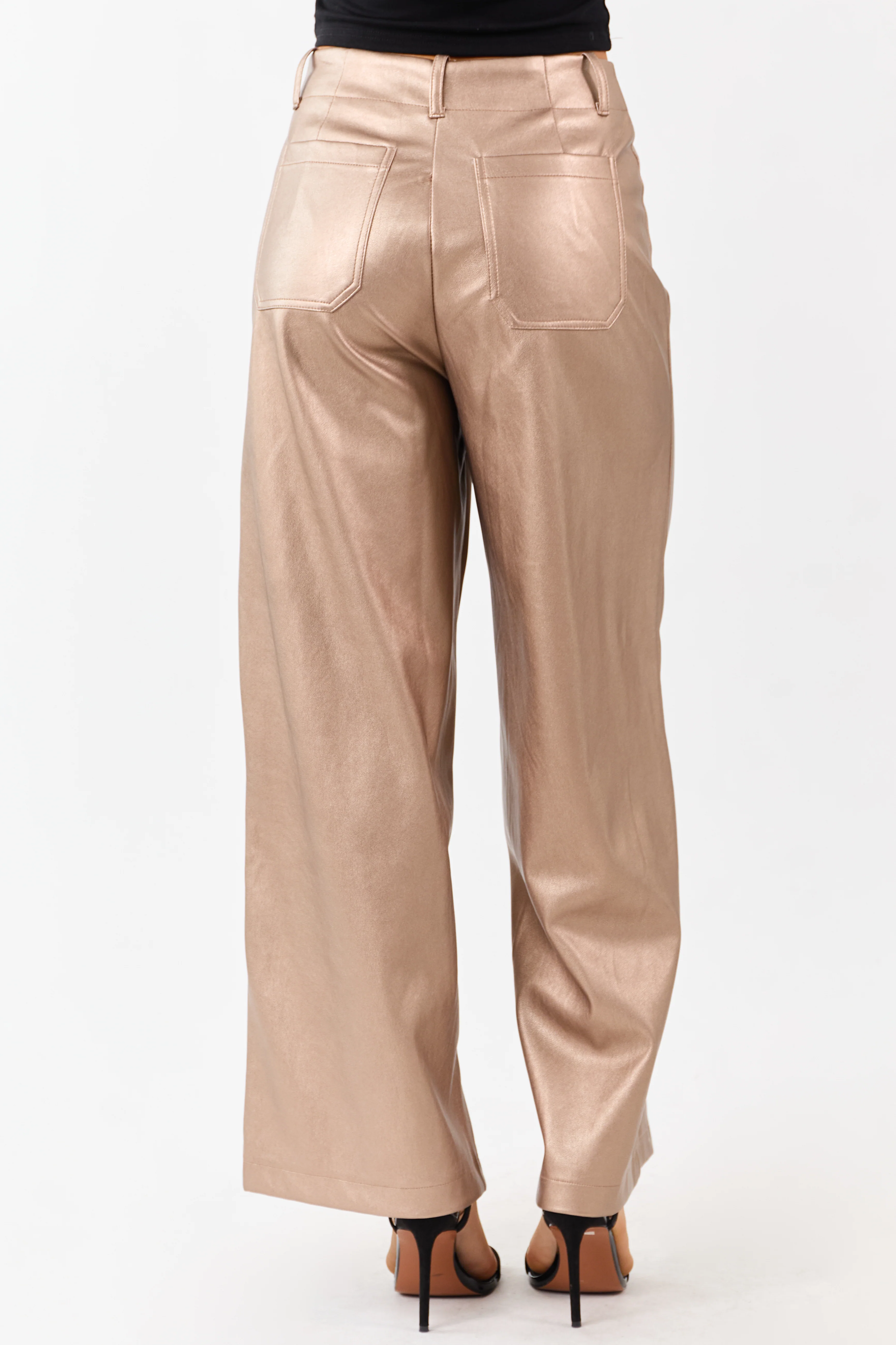 Lovelo Metallic Bronze Wide Leg Faux Leather Pants - Image 5