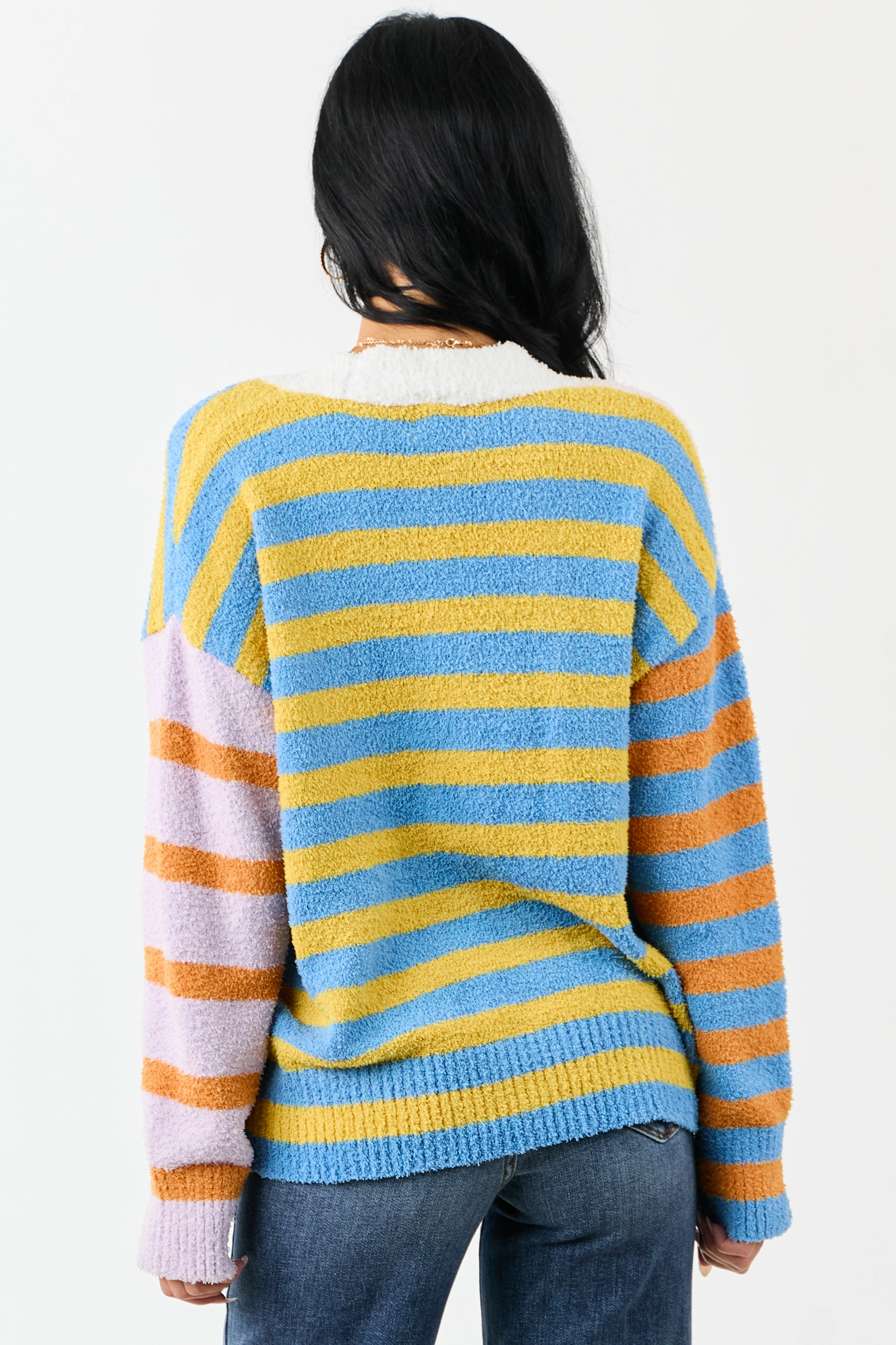 Lovelo Multicolor Striped Button Up Fuzzy Cardigan - Image 5