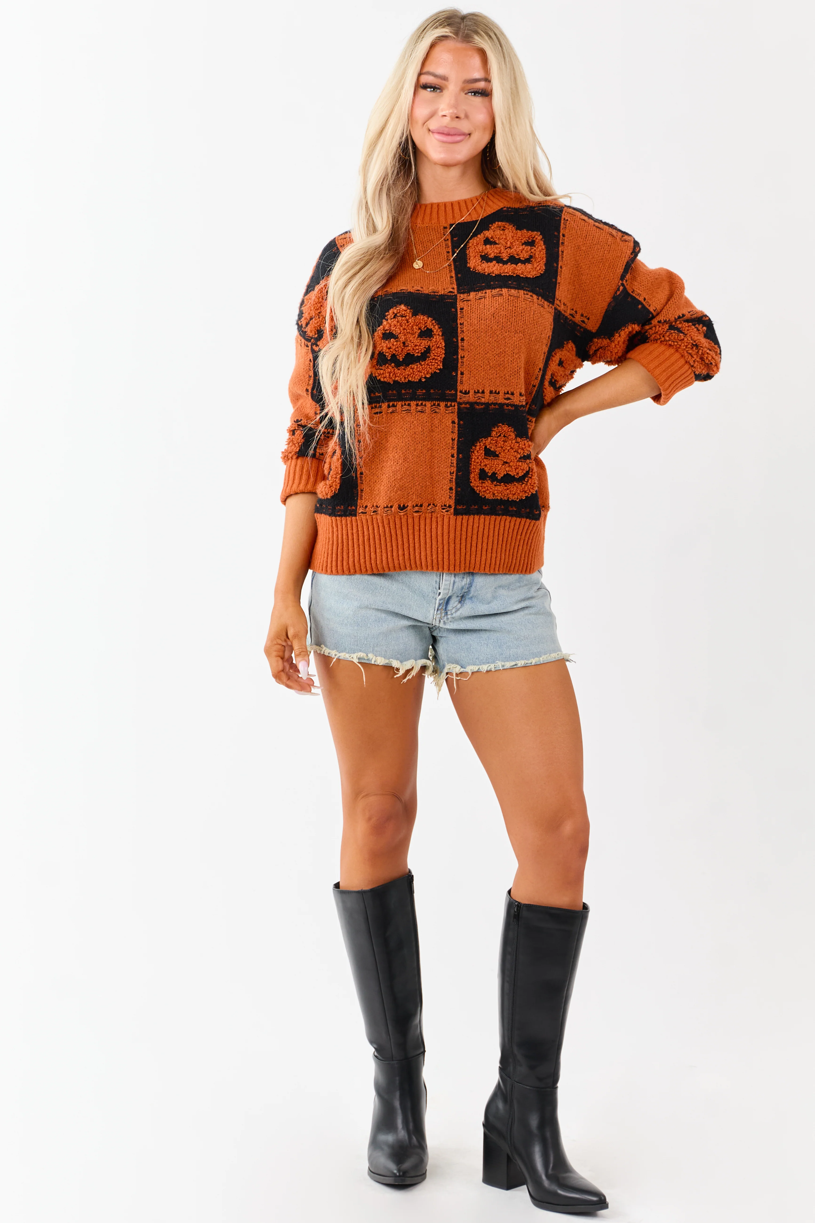Lovelo Pumpkin Checkered Jack-O-Lantern Sweater - Image 2