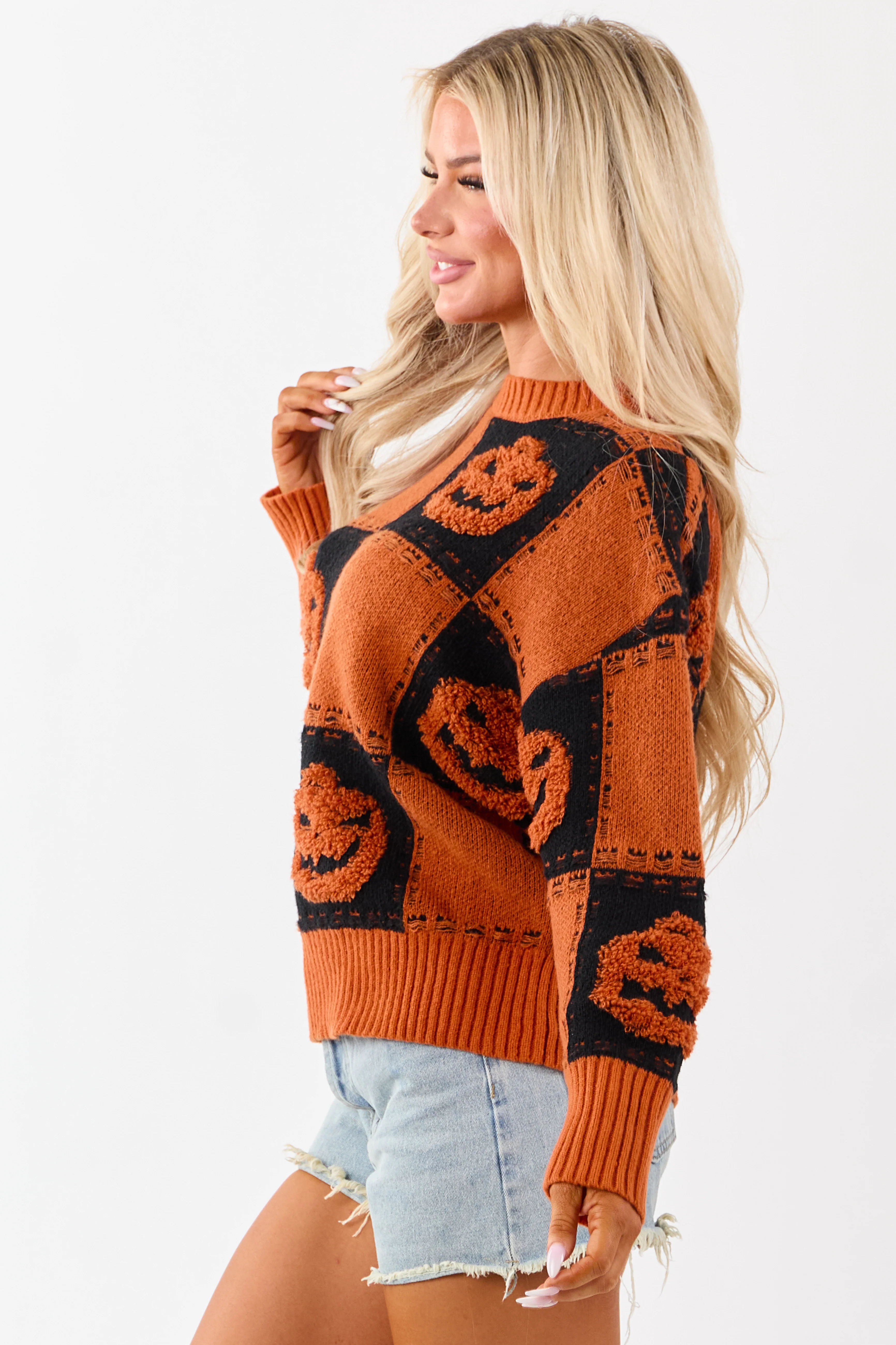 Lovelo Pumpkin Checkered Jack-O-Lantern Sweater - Image 4