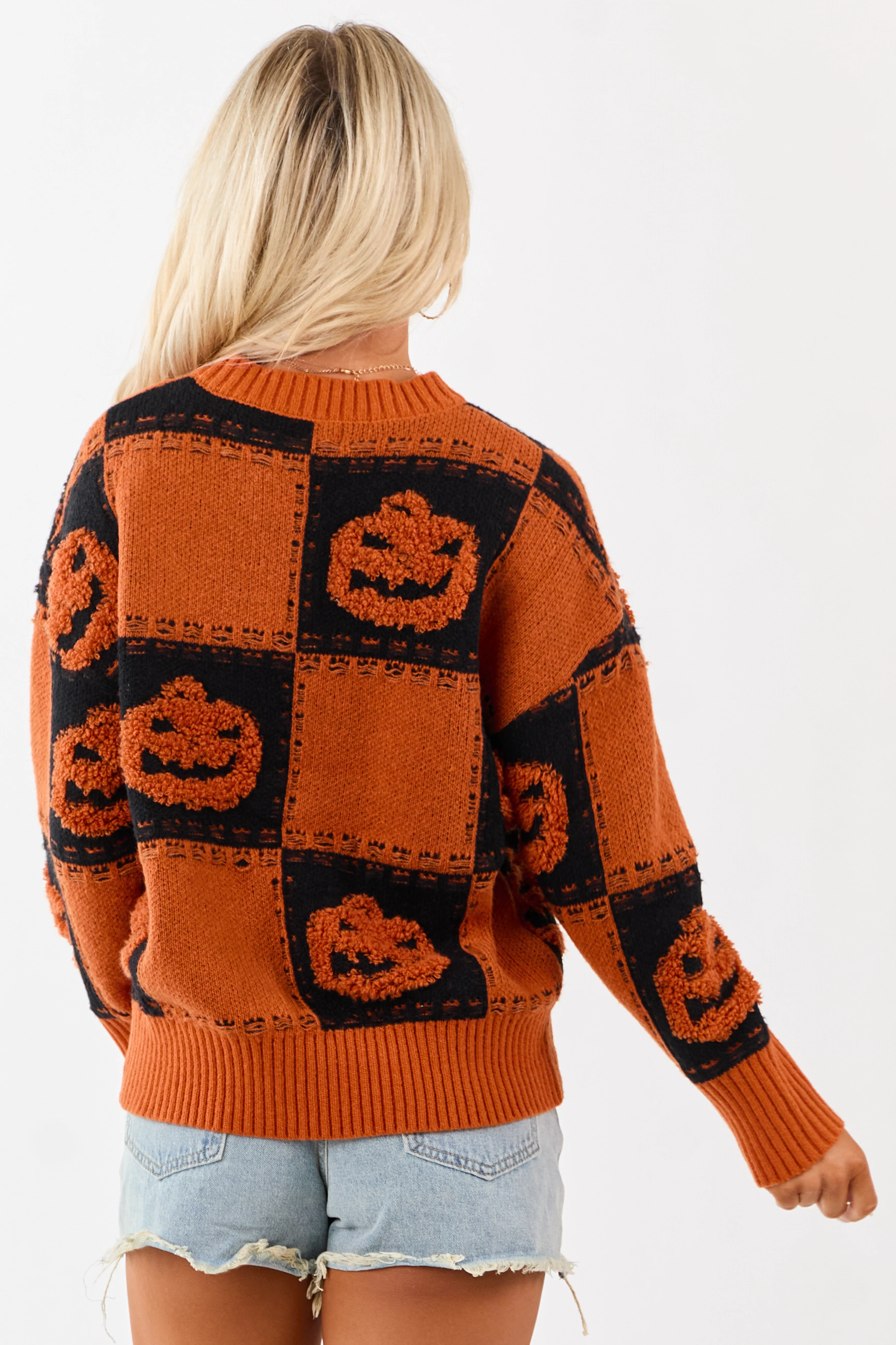 Lovelo Pumpkin Checkered Jack-O-Lantern Sweater - Image 5