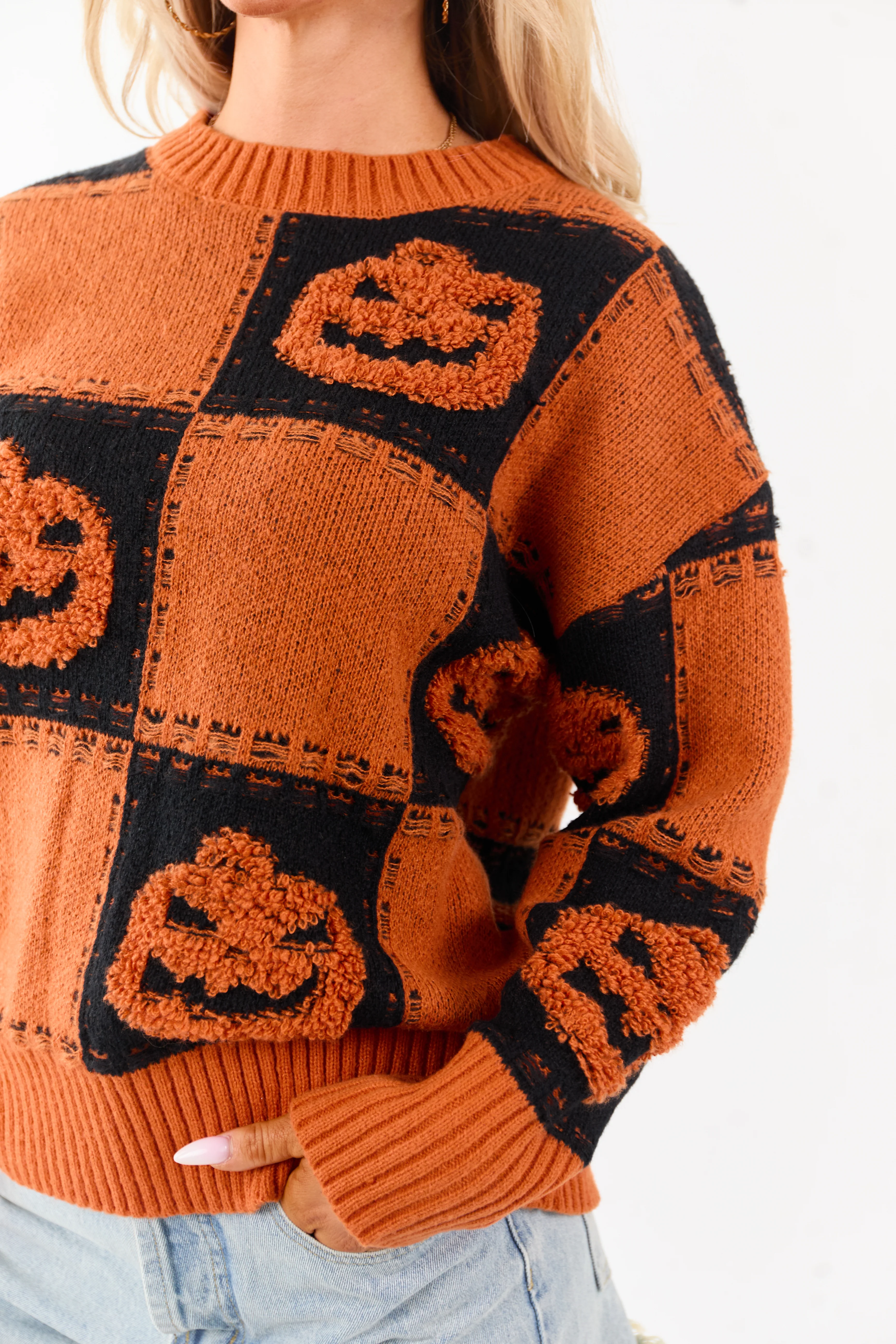 Lovelo Pumpkin Checkered Jack-O-Lantern Sweater - Image 6