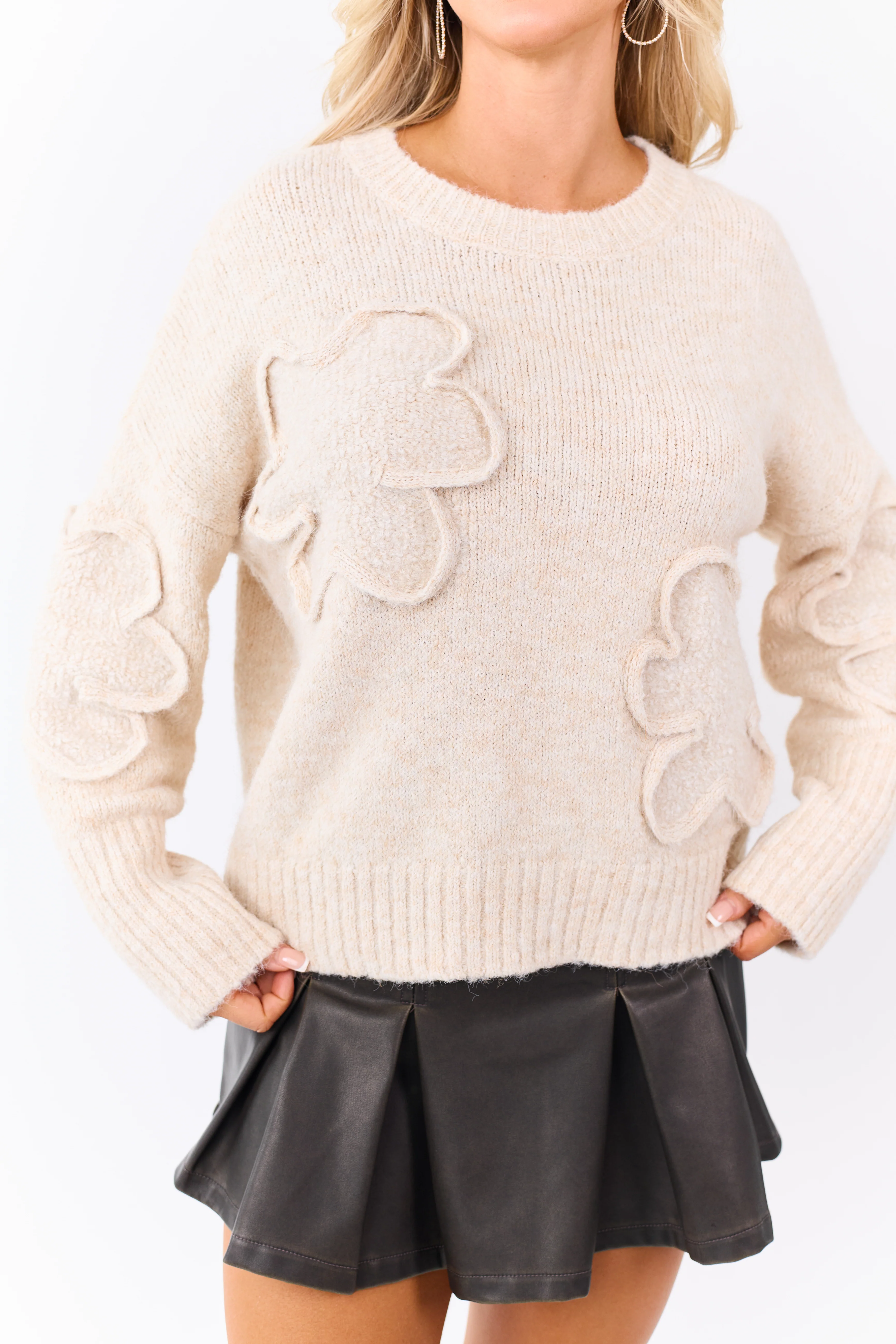Lovelo Sand 3D Sherpa Floral Knit Relaxed Sweater - Image 7
