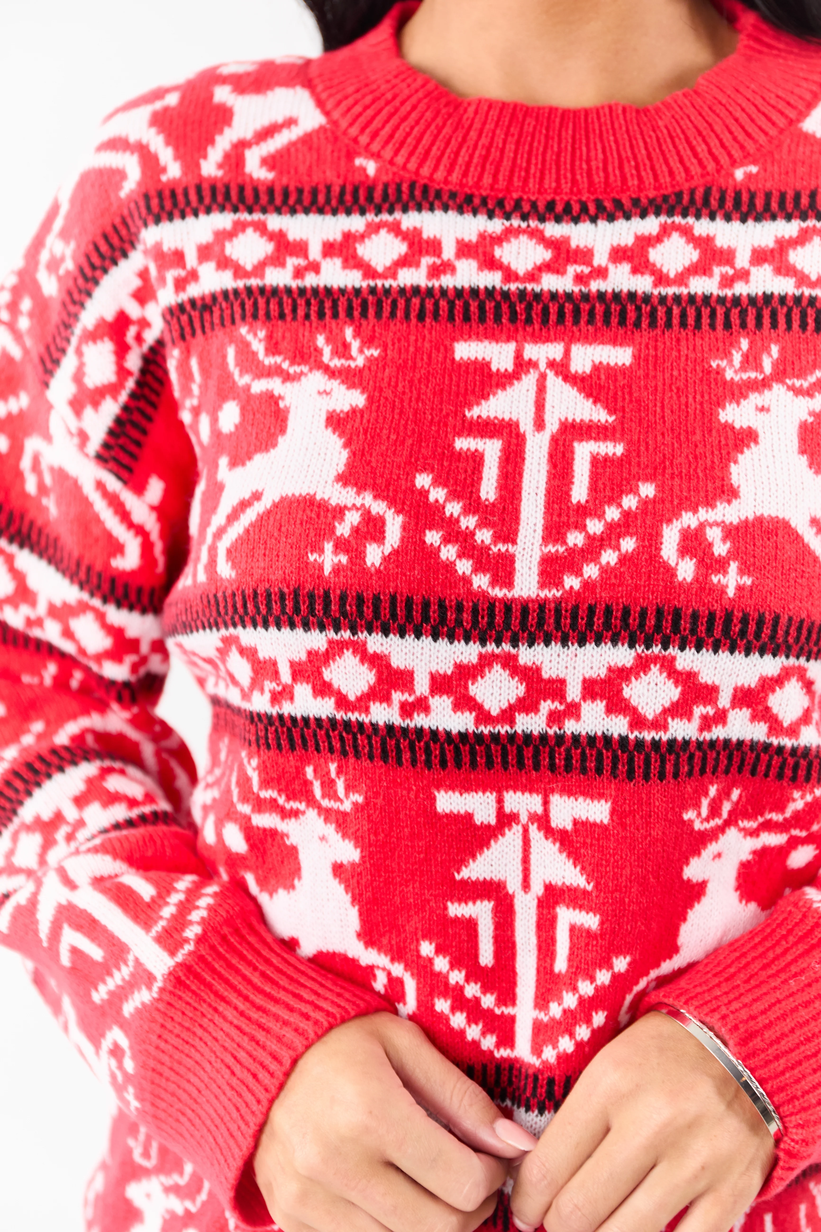 Lovelo Scarlet Holiday Fair Isle Knit Sweater - Image 6