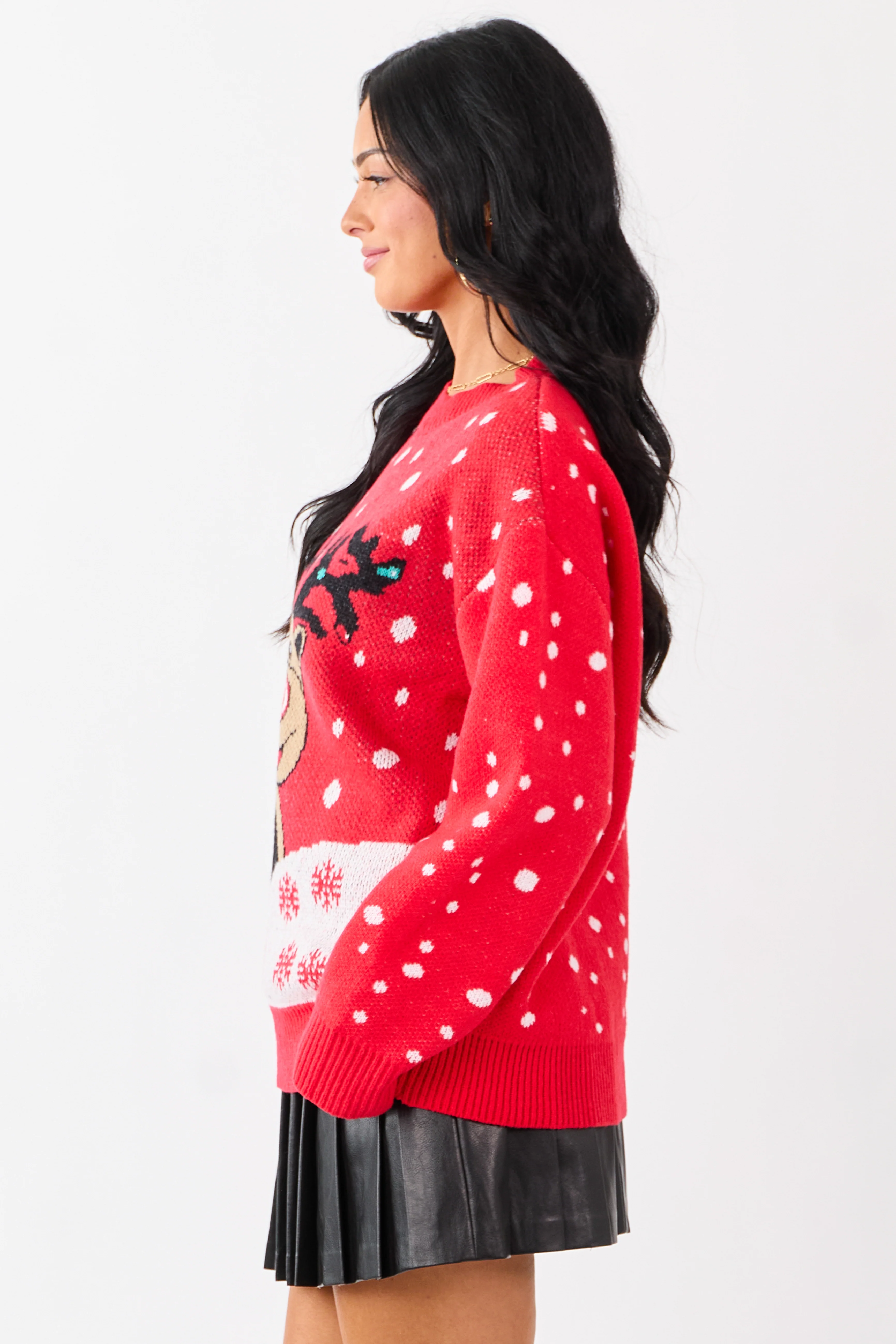 Lovelo Scarlet Reindeer Graphic Rib Knit Sweater - Image 4