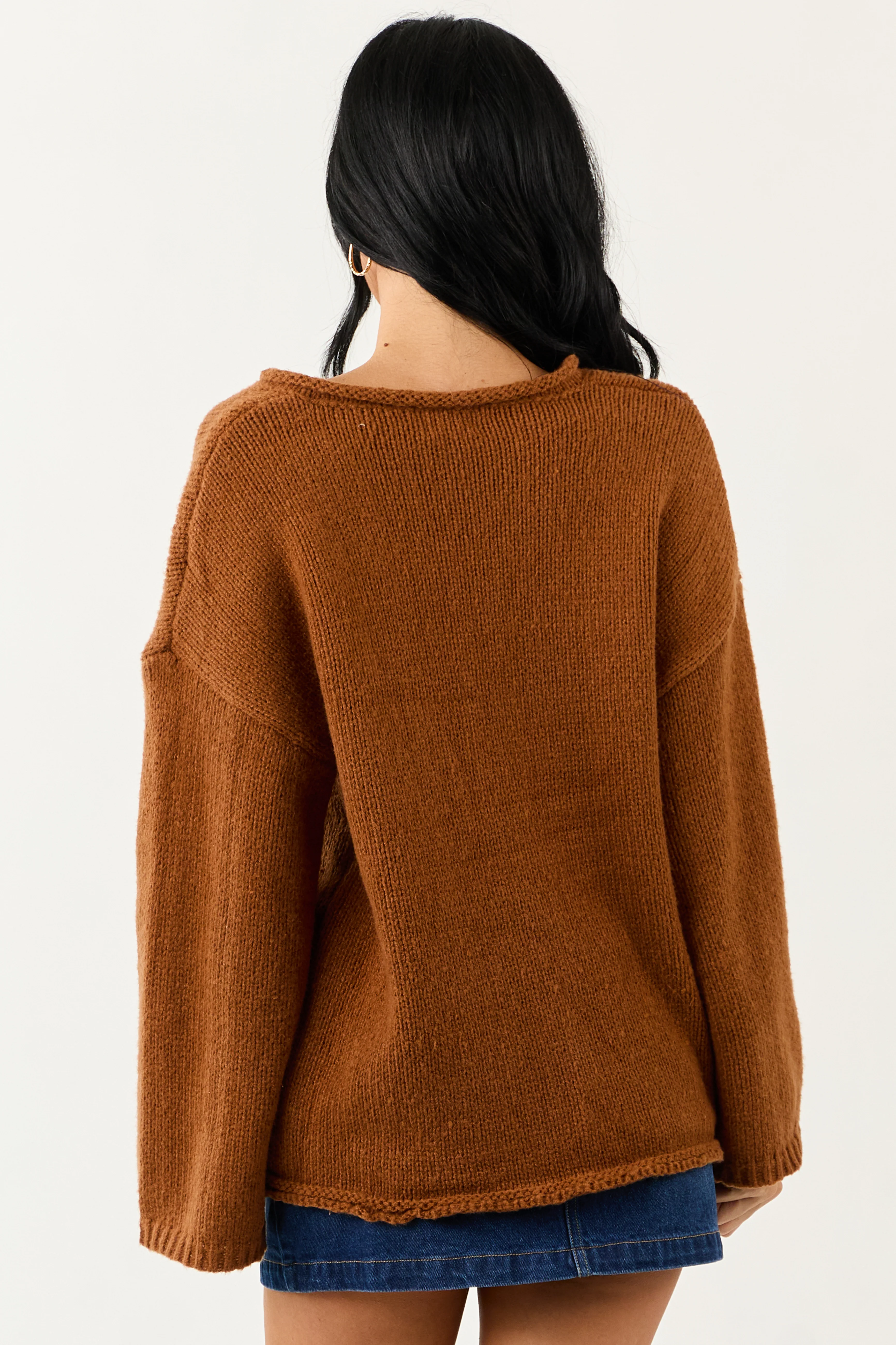 Lovelo Spice V Neck Long Sleeve Chunky Knit Sweater - Image 5