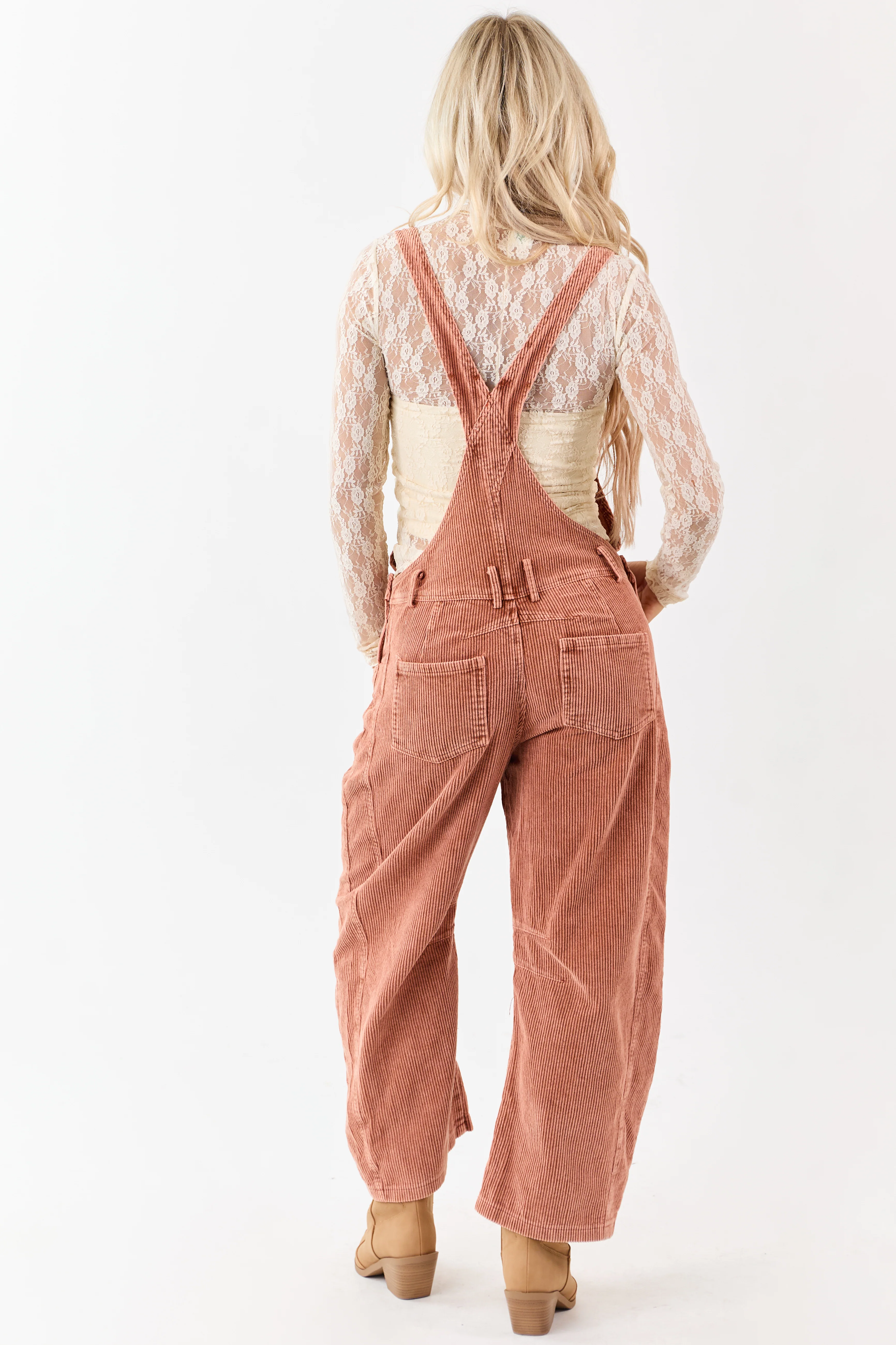 Lovelo Terracotta Corduroy Straight Leg Overalls - Image 6