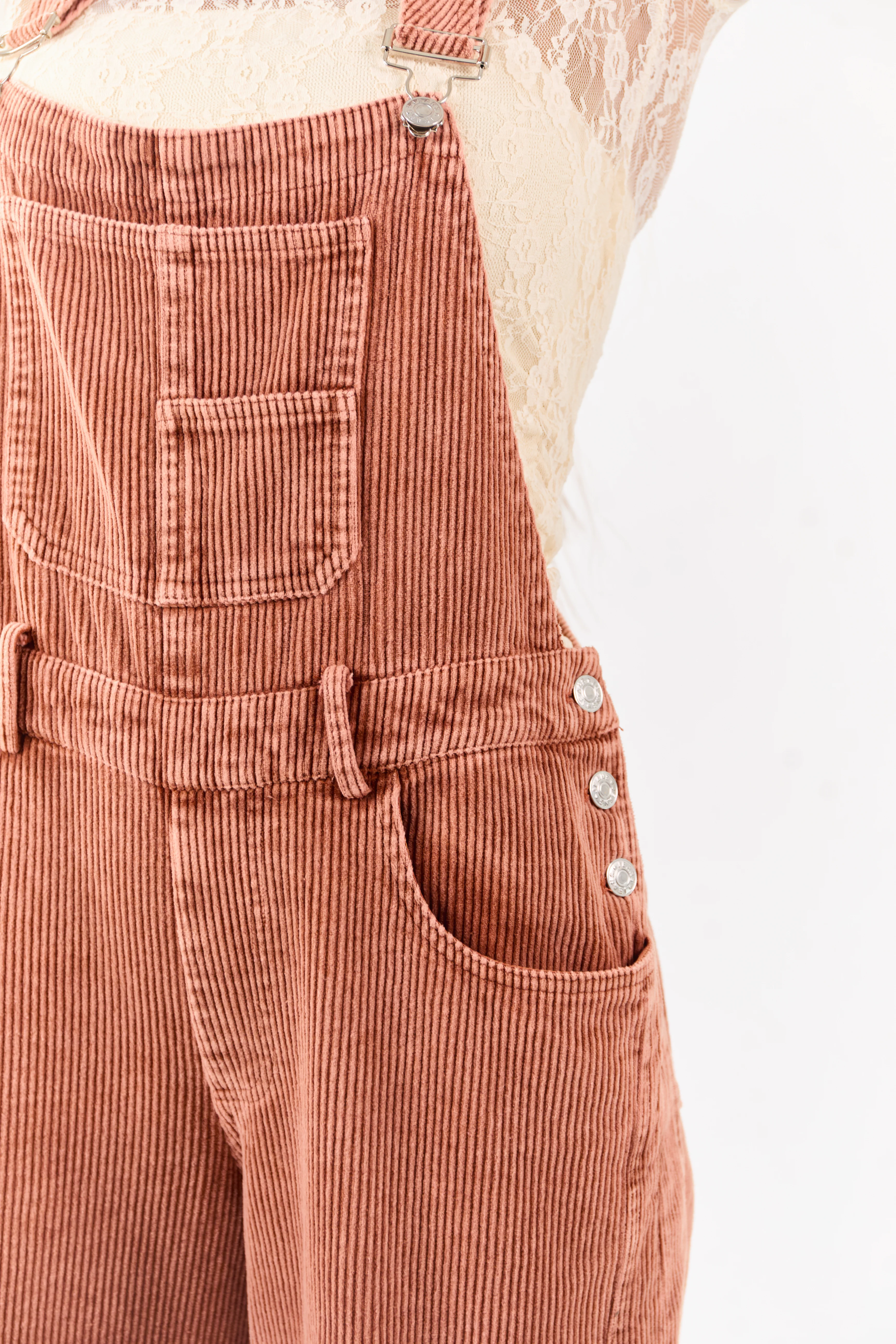 Lovelo Terracotta Corduroy Straight Leg Overalls - Image 7
