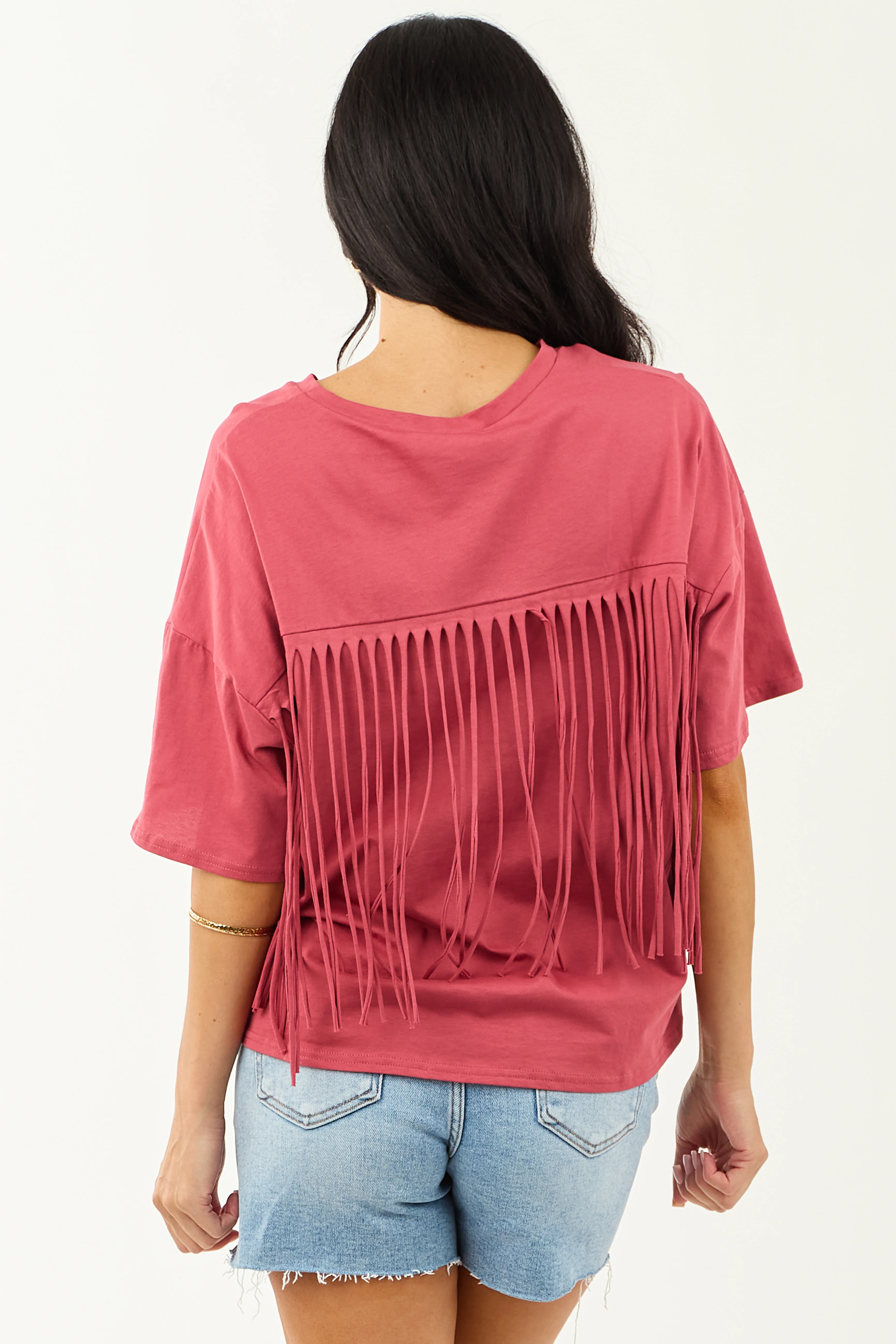 Marsala Half Sleeve Cotton Back Fringe Top - Image 7