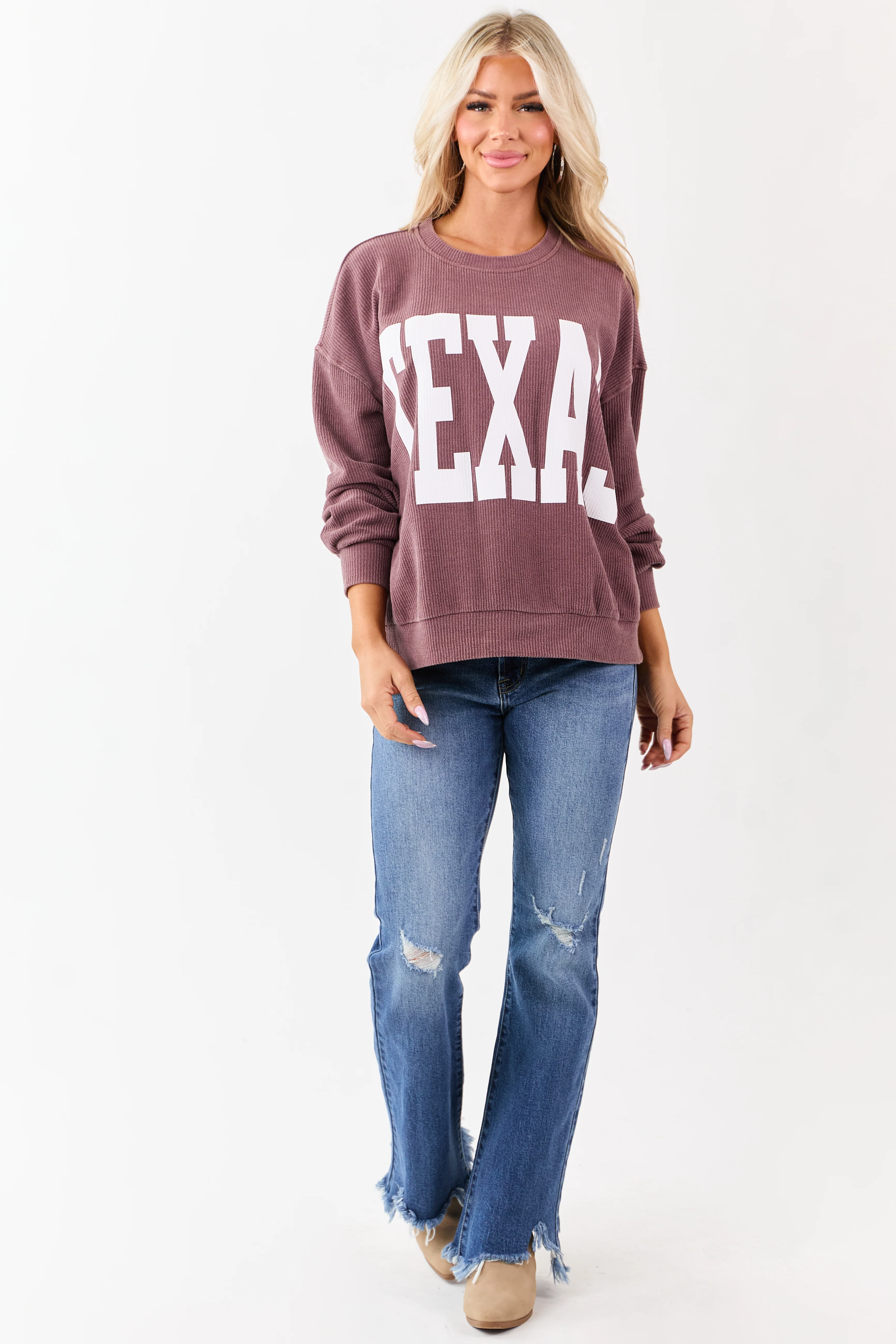 Marsala 'Texas' Graphic Long Sleeve Rib Knit Sweater - Image 4